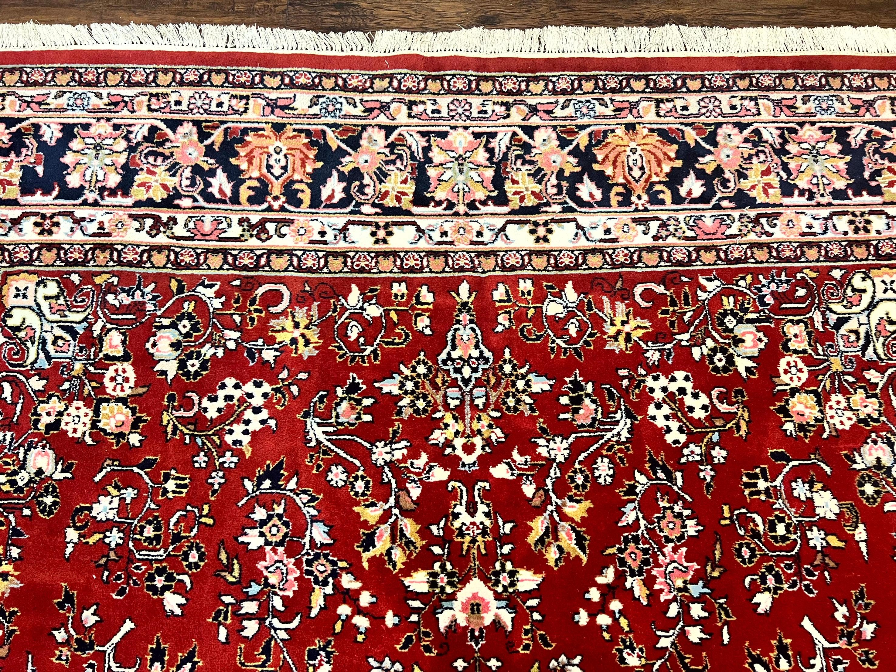 Indo Persian Sarouk Rug 8x10, Red, Floral Allover, Handmade Vintage Wool Carpet, Traditional Rug - Jewel Rugs