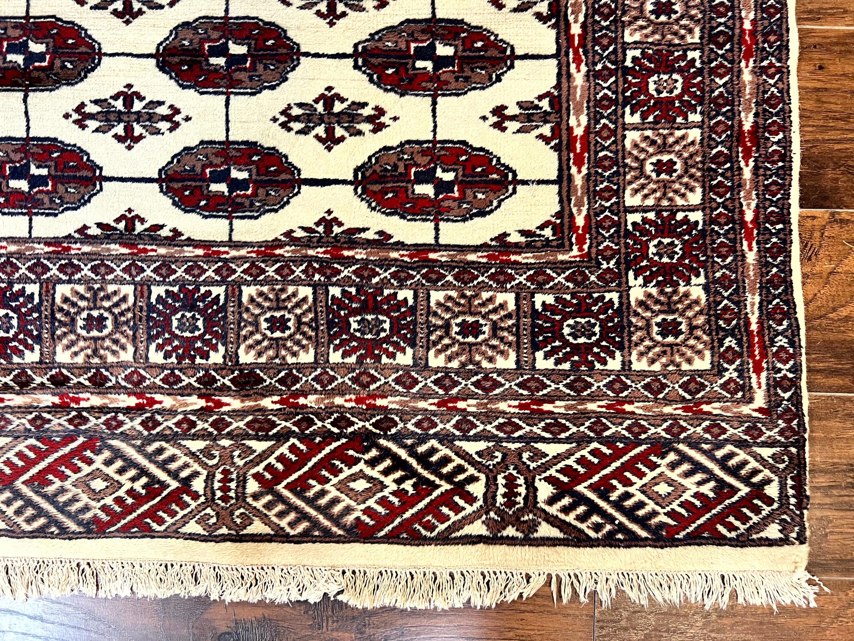 Pakistani Bokhara Rug 4x6, Turkoman Carpet, Vintage Handmade Wool Rug, Ivory - Jewel Rugs