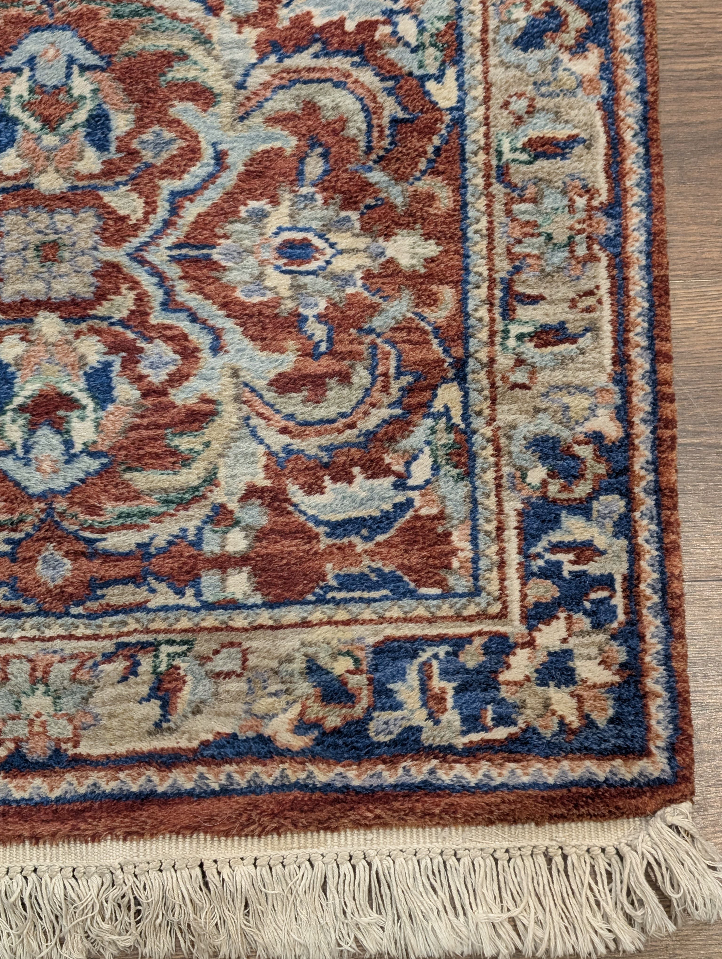 Indo Persian Runner Rug 2.6 x 16, Long Narrow Rug for Hallway, Brick Red and Blue - Jewel Rugs