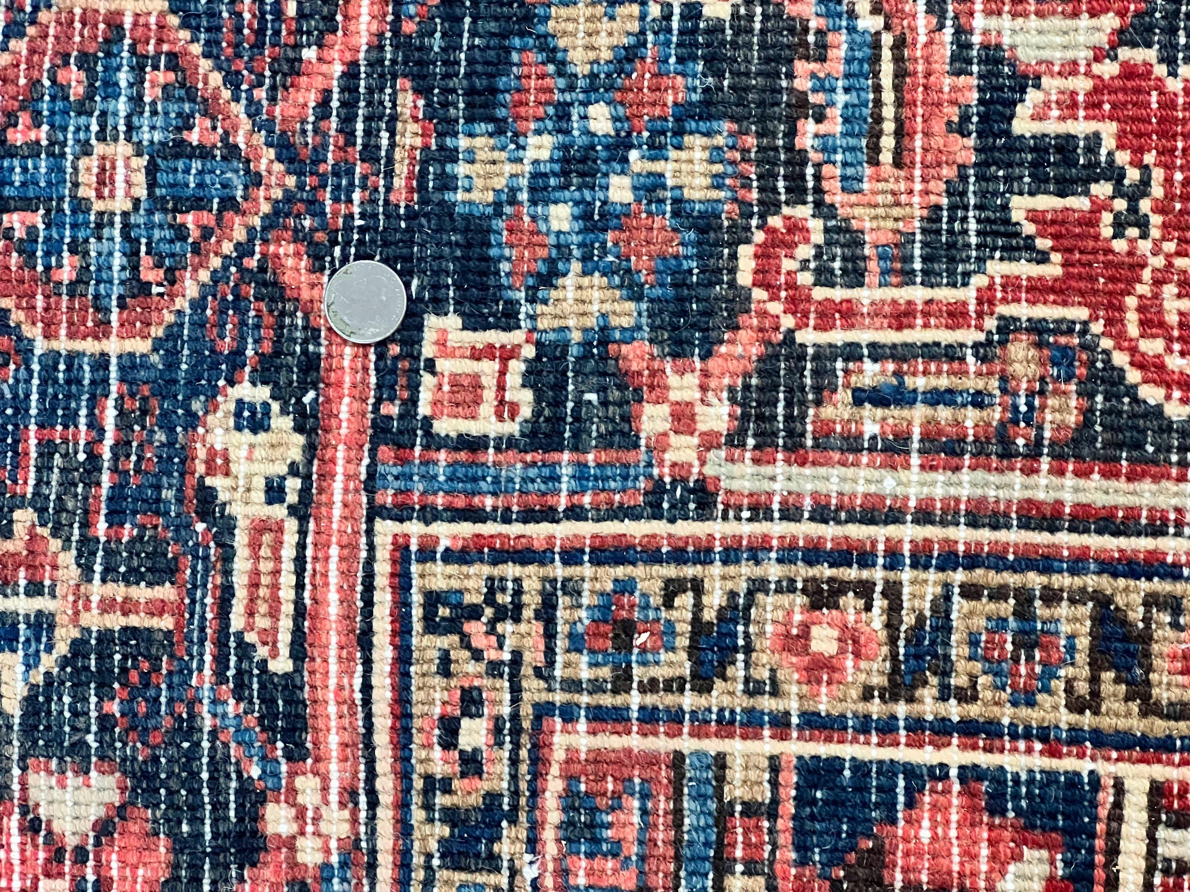 Persian Heriz Rug 8x11, Wool Hand Knotted Antique Carpet, Red Navy Blue Ivory, Geometric Rug, 8 x 11 Room Sized Oriental Rug - Jewel Rugs