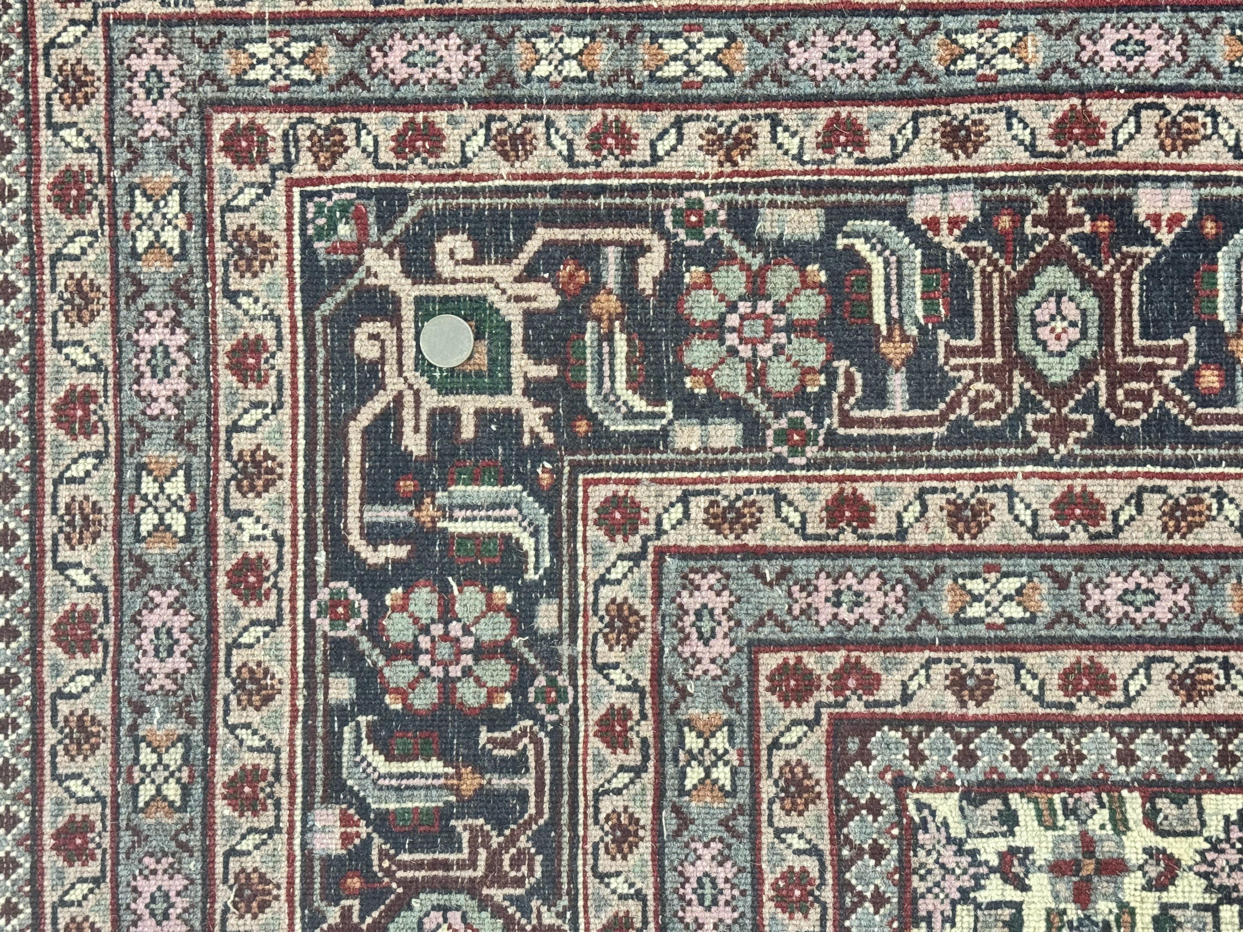 Indo Persian Bidjar Rug 8x11, Green and Red, Herati Pattern, Vintage Handmade Wool Oriental Carpet - Jewel Rugs