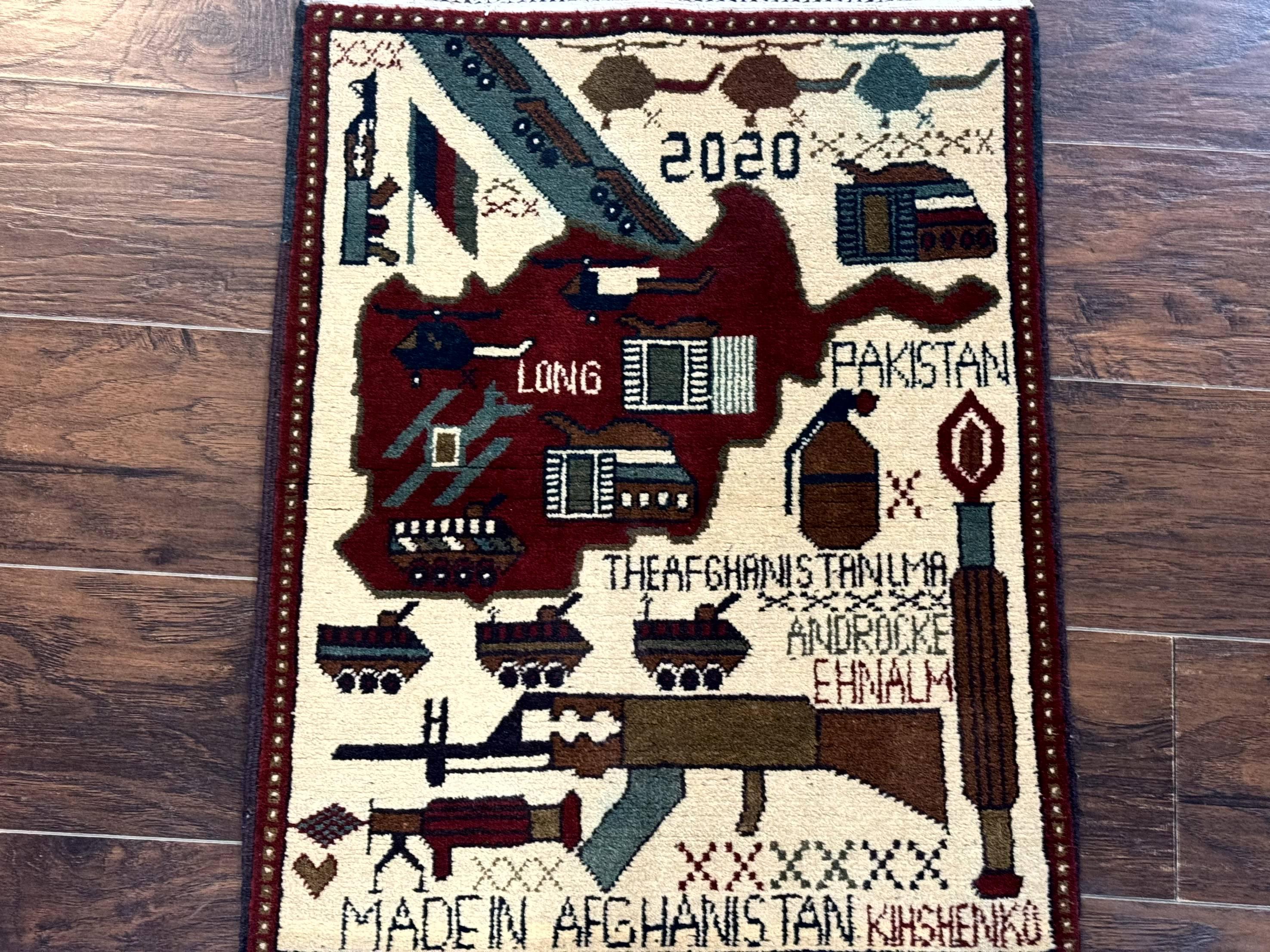 Afghan War Rug 2 x 2.6, Guns Tanks Helicopters - Jewel Rugs