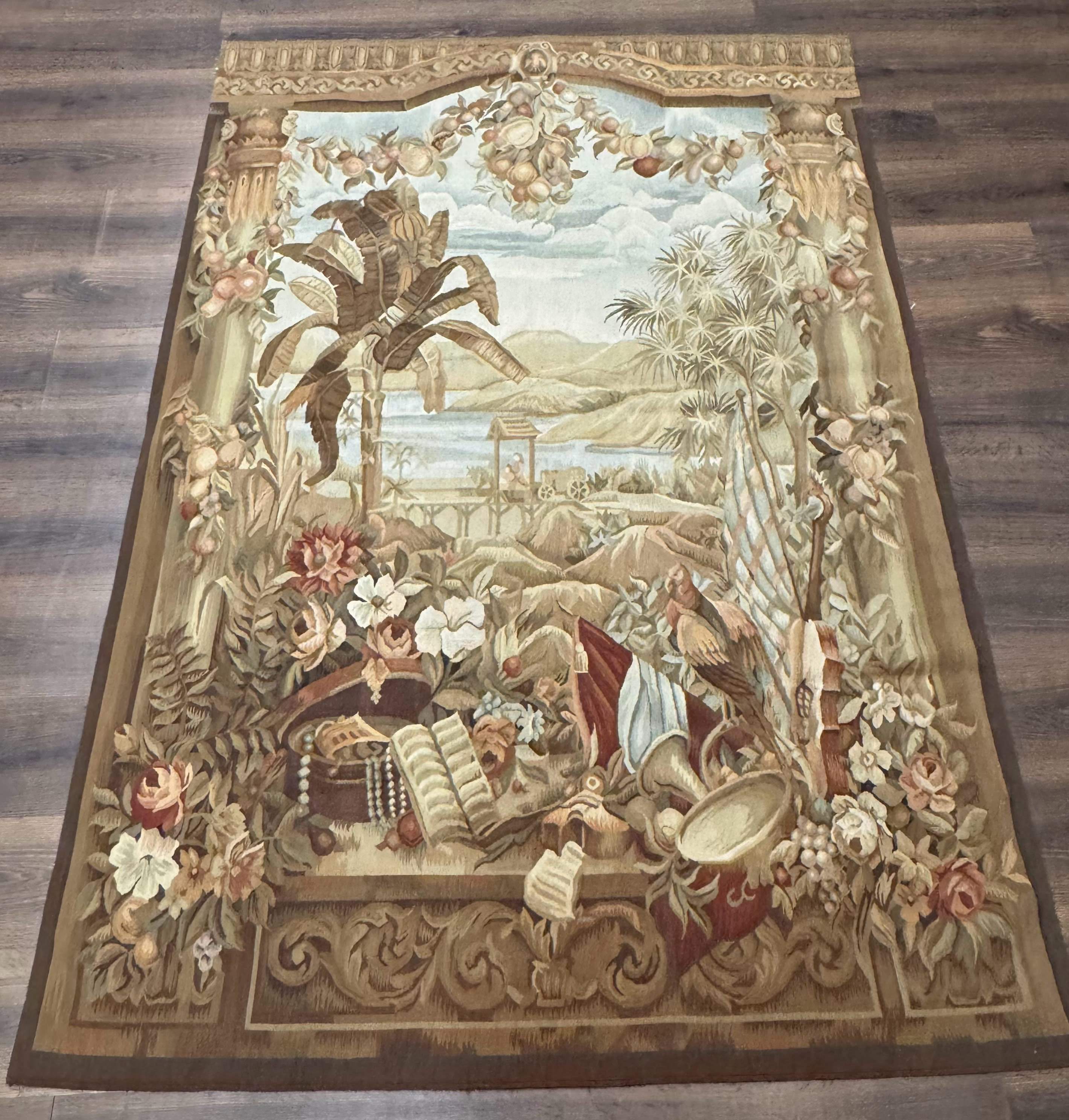 Vintage French Tapestry 5x7, Handmade, Wool, Aubusson Weave - Jewel Rugs