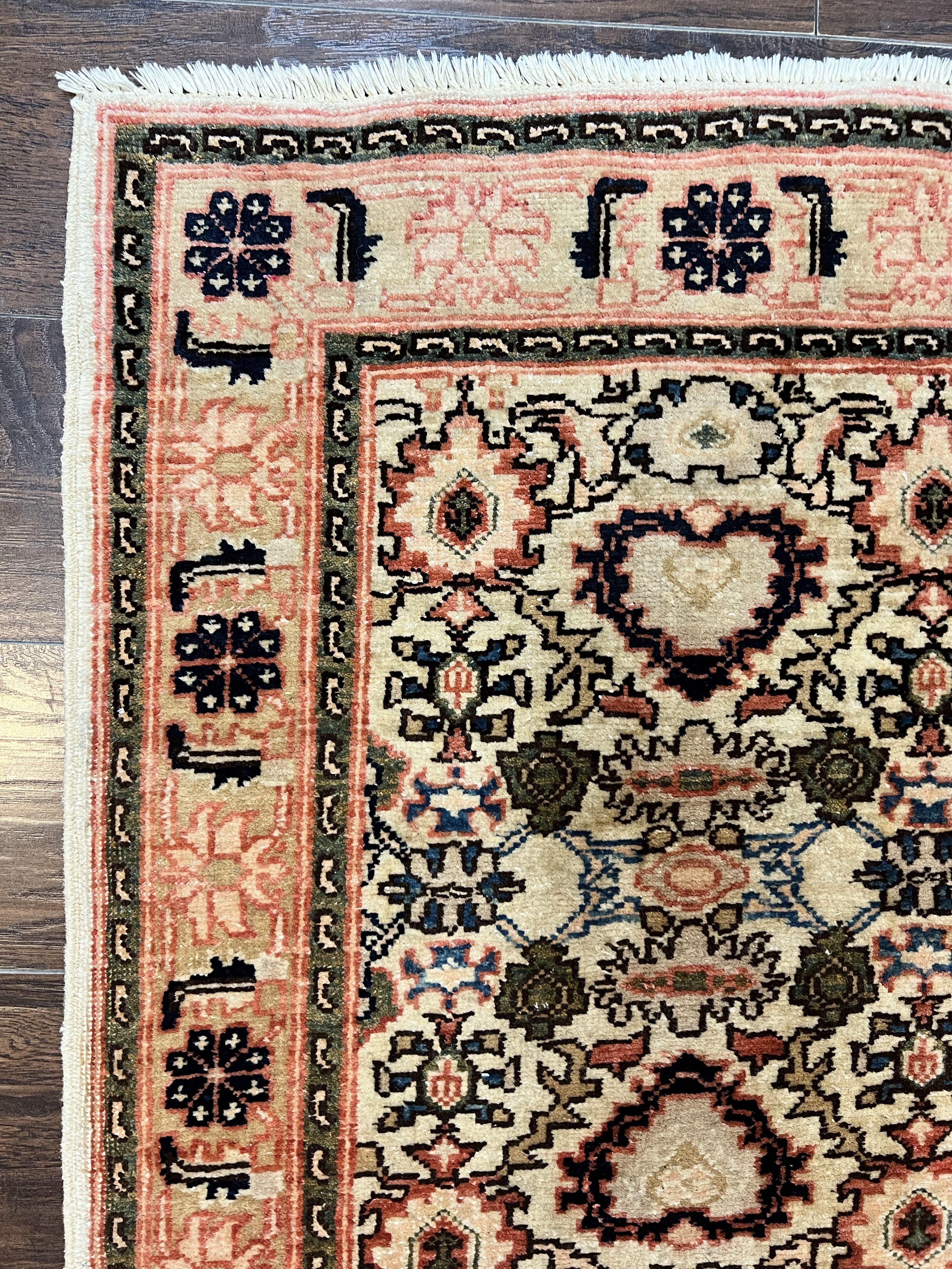 Romanian Runner Rug 2.6 x 12.9, Wool Handmade Hand Knotted Skinny Runner for Hallway, Floral Allover, Vintage Tan Runner - Jewel Rugs