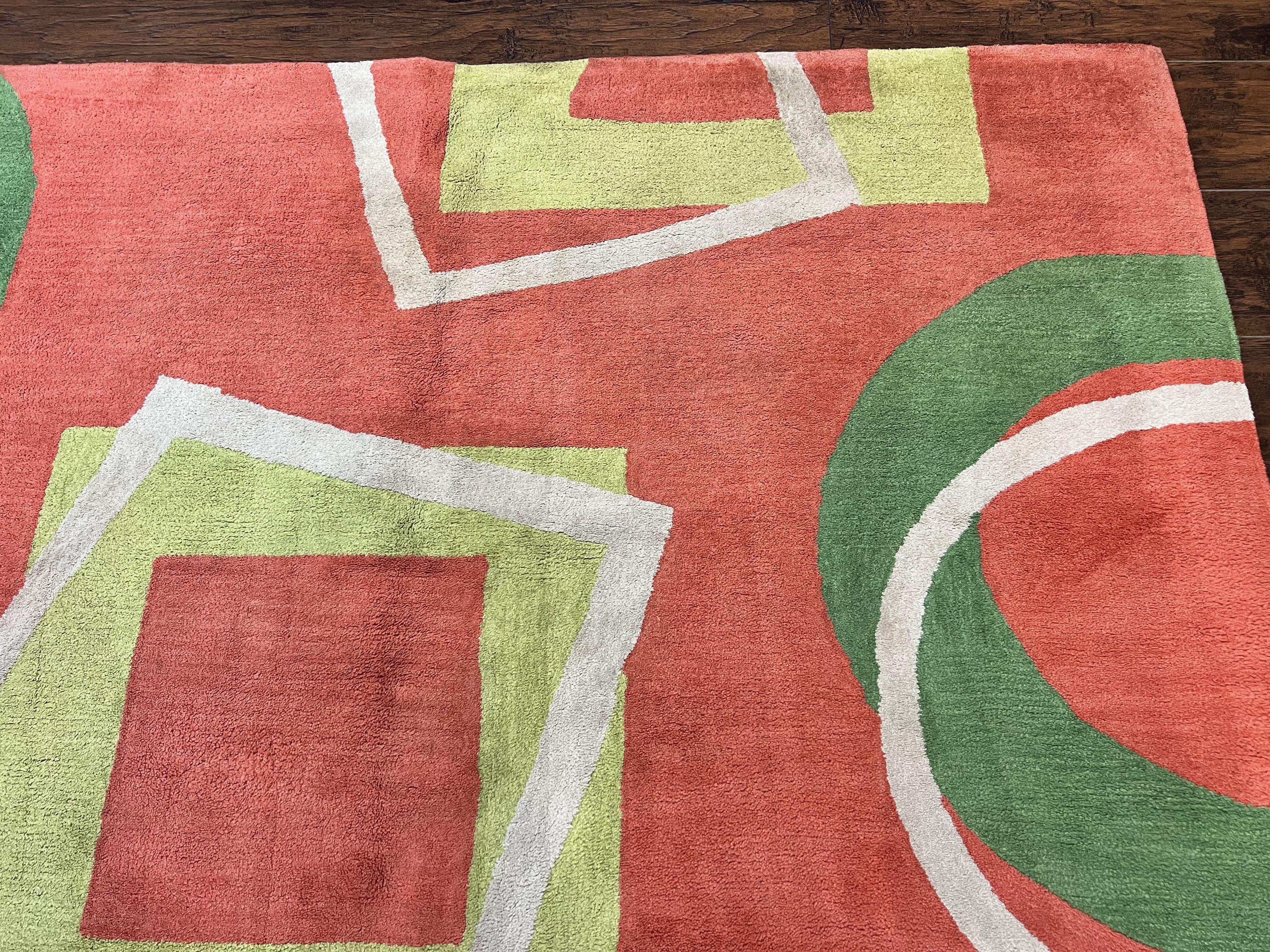 Abstract Rug 6x9, Modern Contemporary Rug, Red-Orange Green - Jewel Rugs