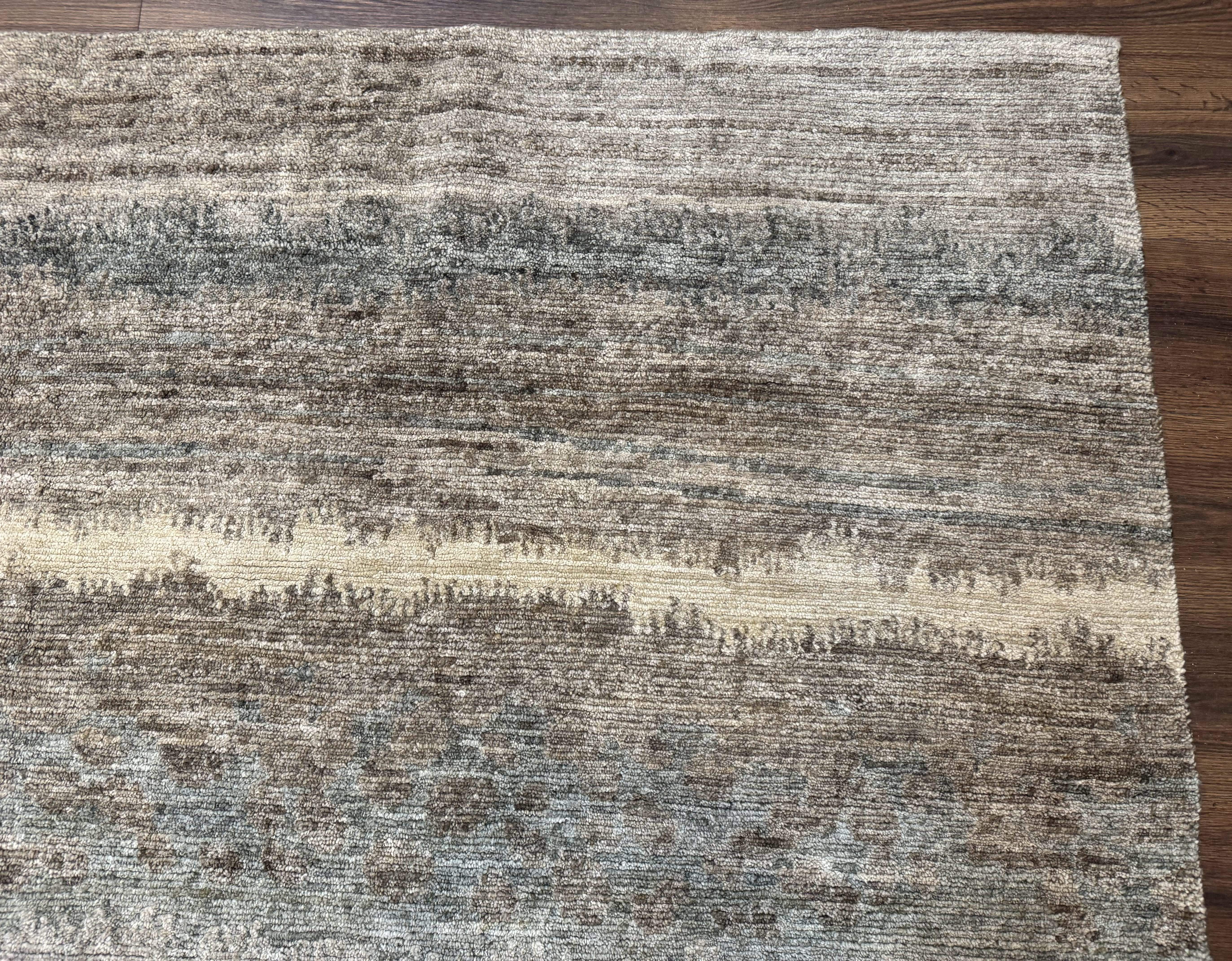 Modern Tibetan Wool Rug 8x10, Abstract, Contemporary, Handmade, Gray, Stripes - Jewel Rugs