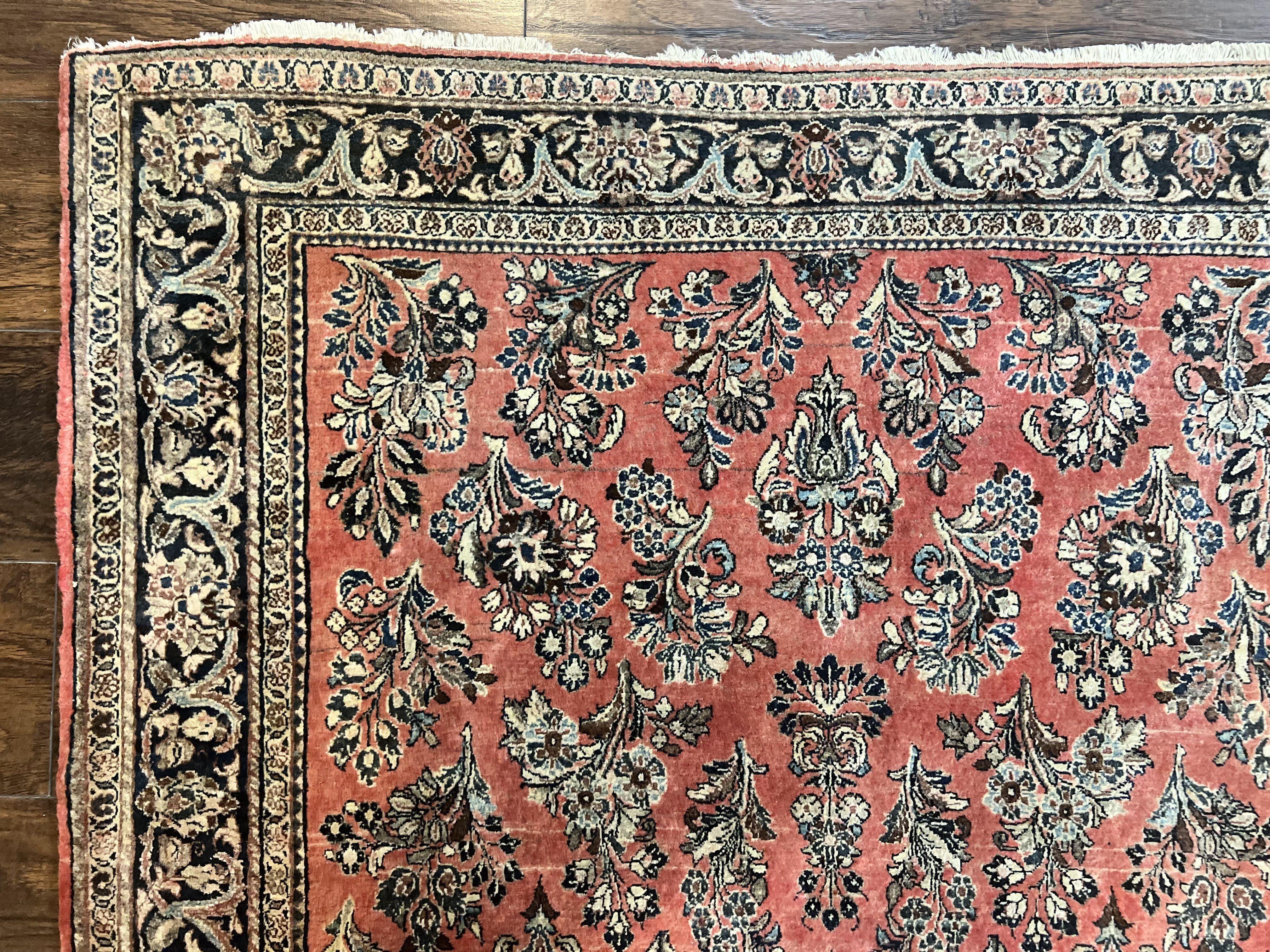 Antique Persian Sarouk Rug 4x7, Hand Knotted Wool Red Persian Carpet, Floral, Fine 300 KPSI - Jewel Rugs