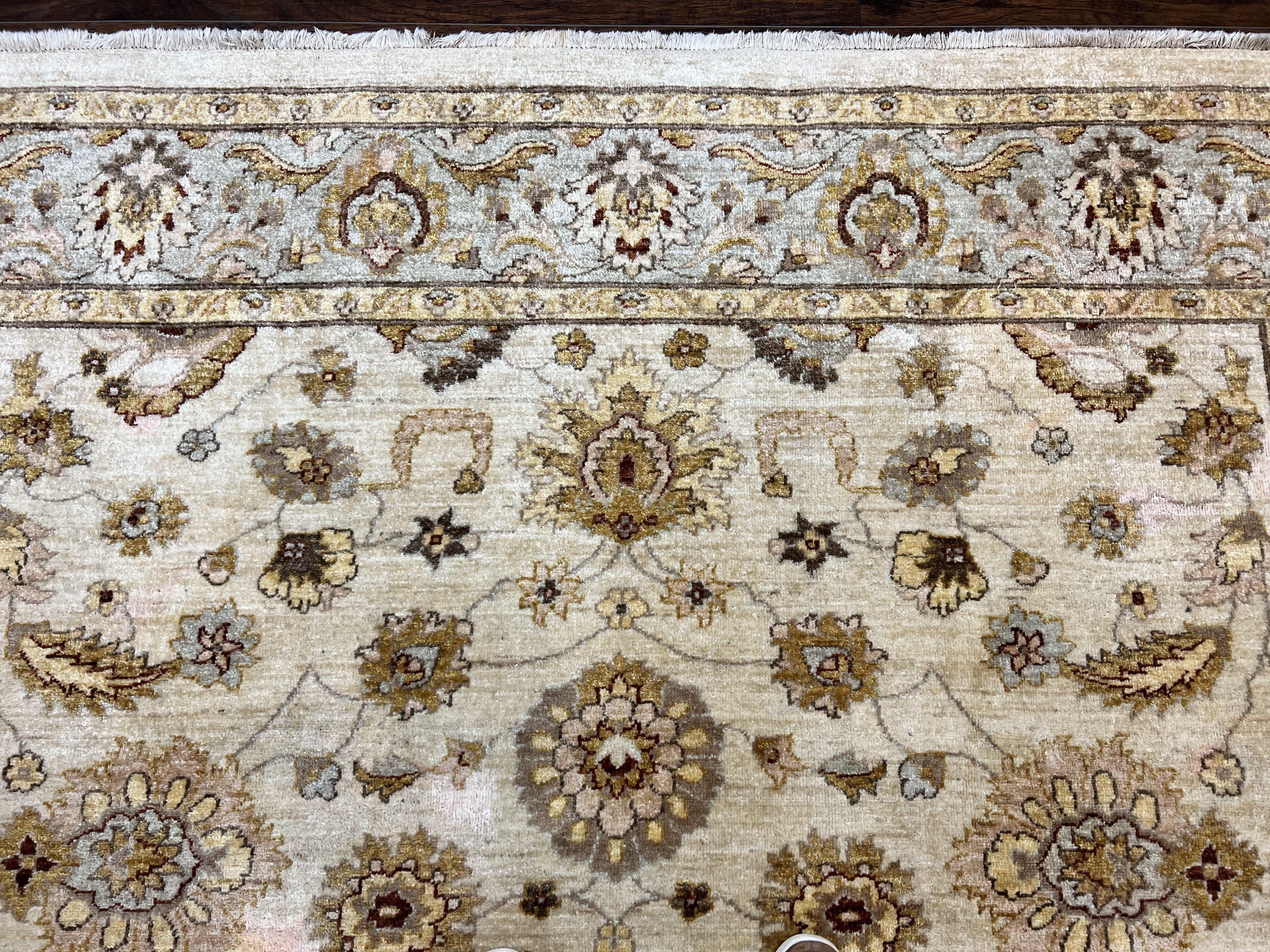 Peshawar Rug 8x10, Oushak Rug 8 x 10 ft, Floral Allover Neutral Colors Handmade Hand Knotted Rug, Farmhouse Rug, Room Sized Vintage Wool Rug - Jewel Rugs