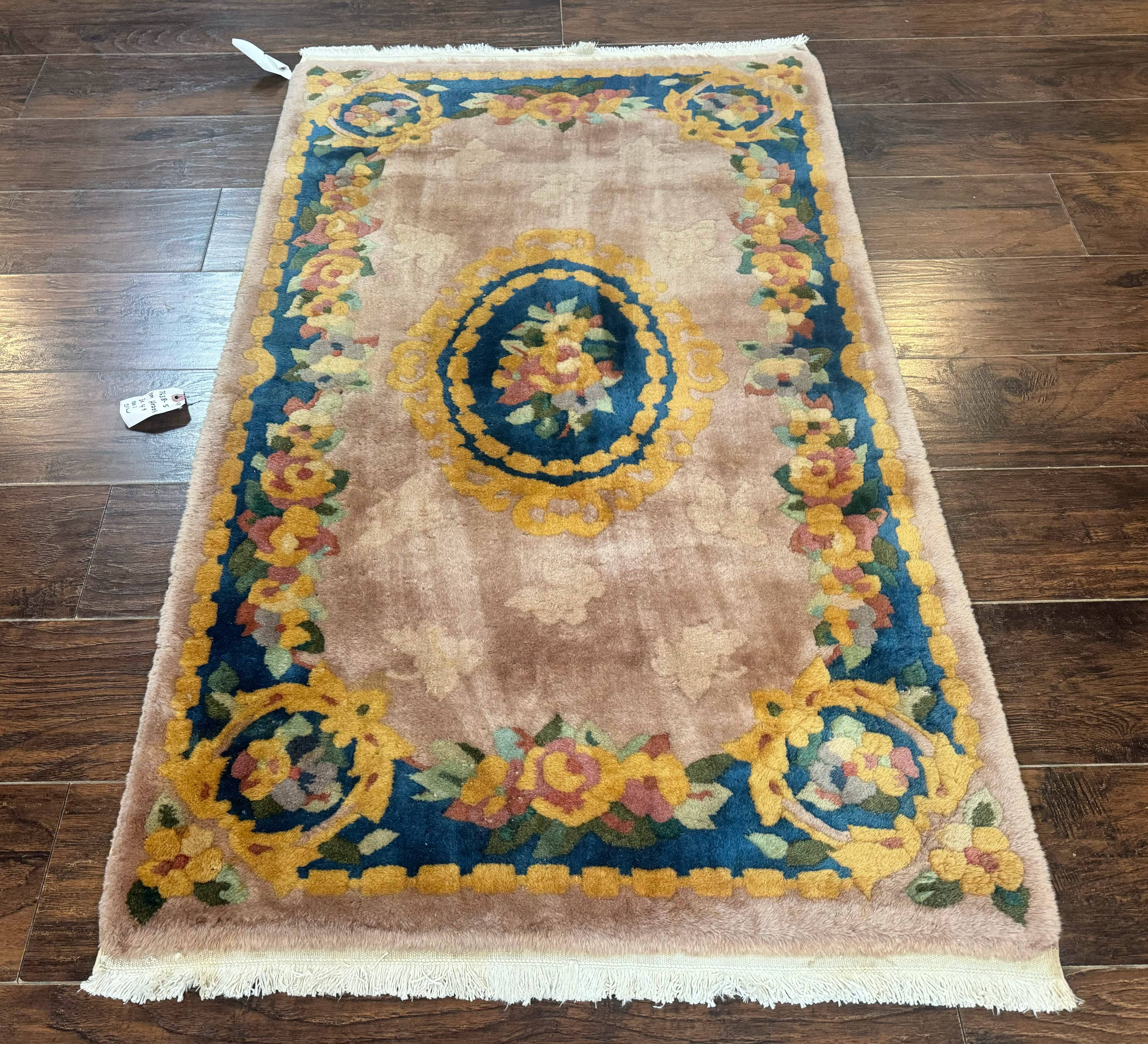 Chinese Wool Rug 3x5, Vintage 90 Line Carpet, Small Art Deco Rug - Jewel Rugs