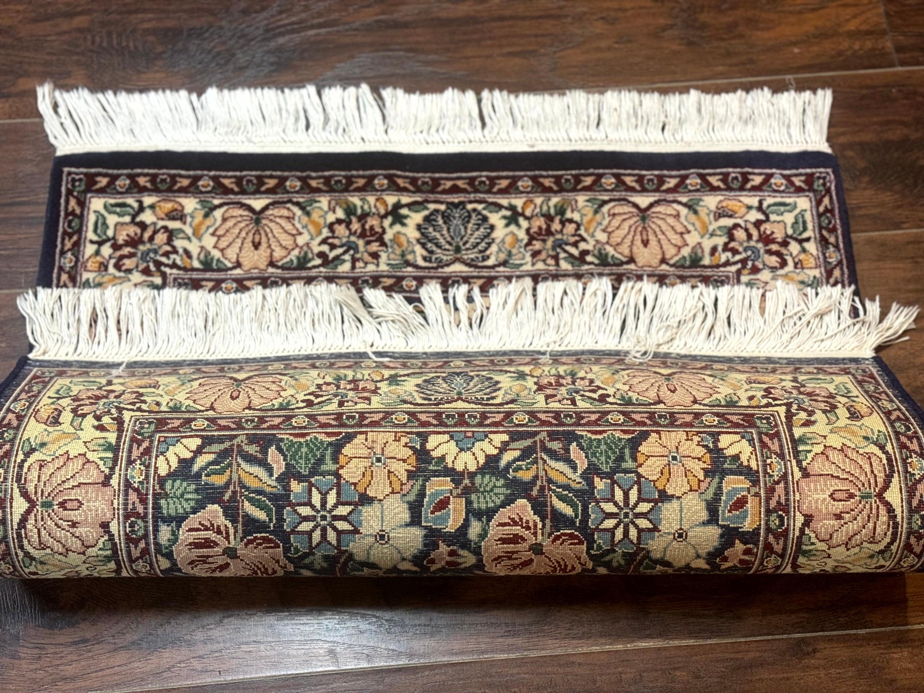 Square Pak Persian Small Rug 2.7 x 2.7, William Morris Design, Dark Green, Floral, Handmade - Jewel Rugs