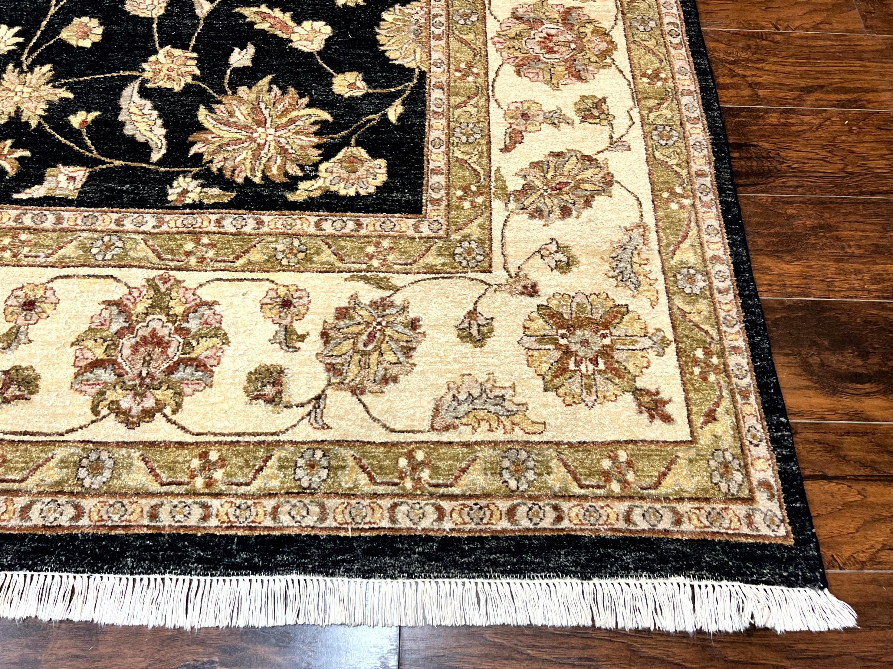 Indo Persian Rug 10x14, Charcoal and Beige, Floral Allover, Handmade Vintage Wool Carpet - Jewel Rugs