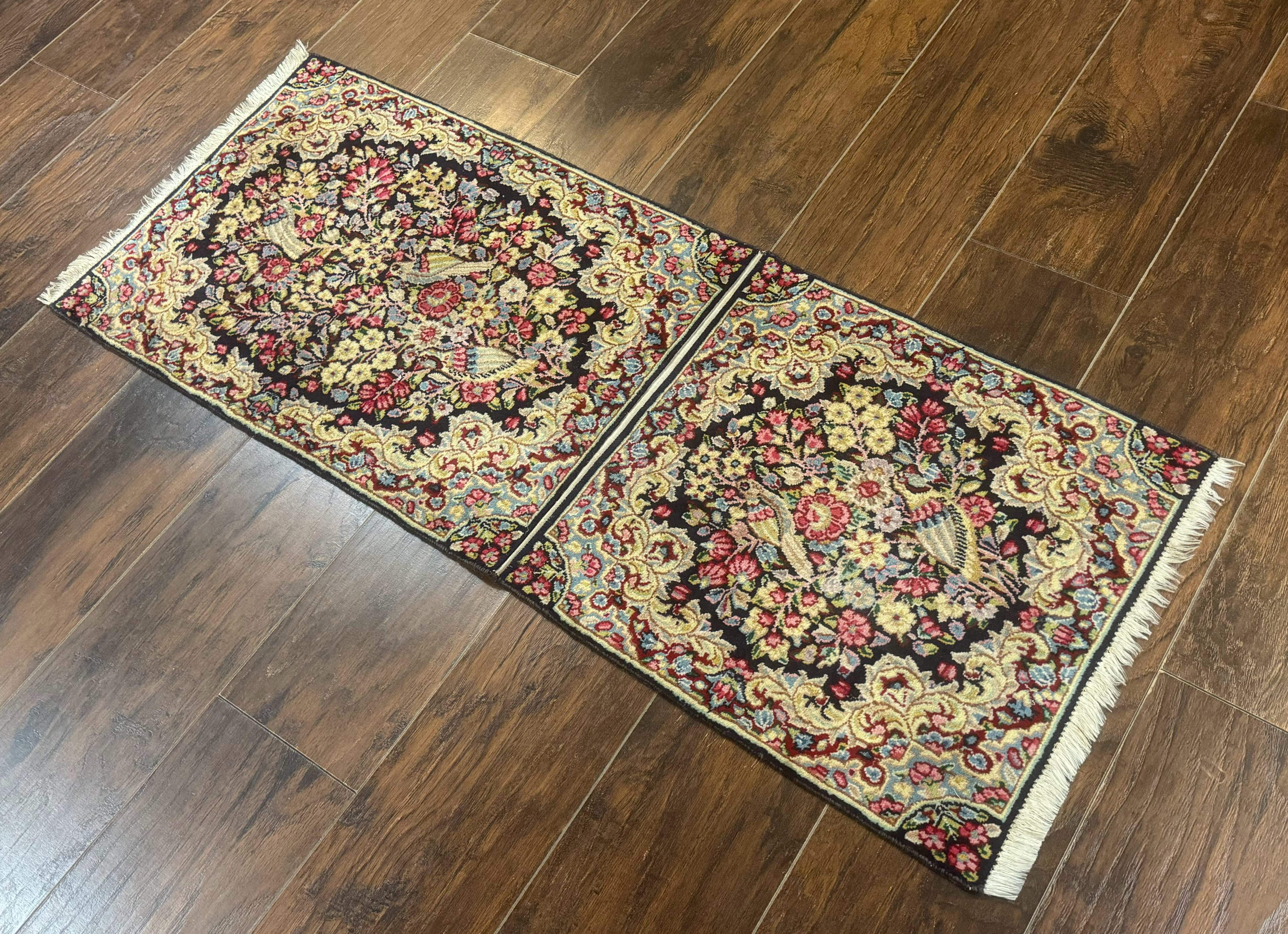 Persian Kerman Double Bag Face Rug, Floral, Birds, Very Fine 225 KPSI, Wool Handmade - Jewel Rugs