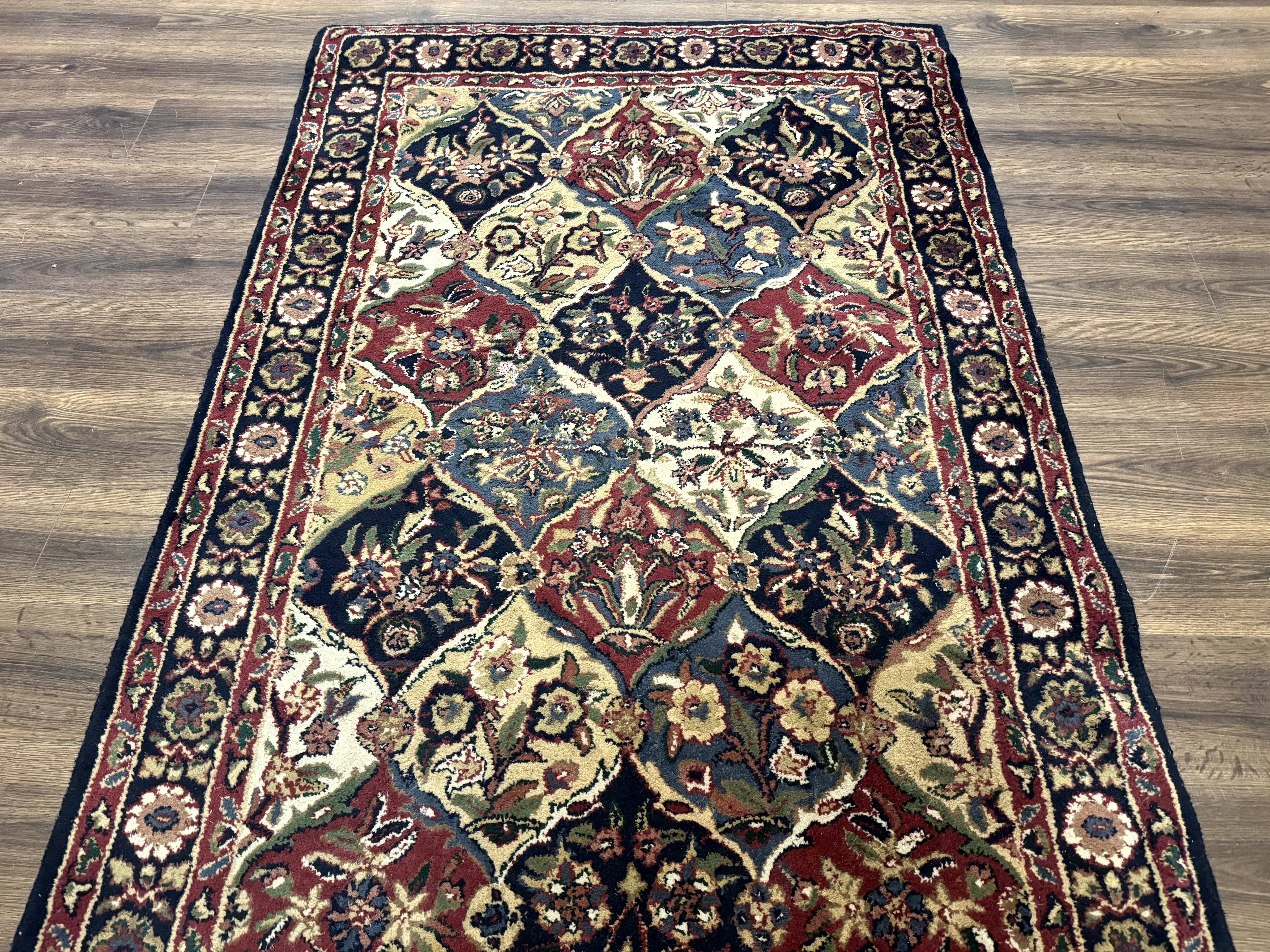 Panel Design Wool Rug 5x8 Multicolor Hand Tufted Vintage Carpet - Jewel Rugs