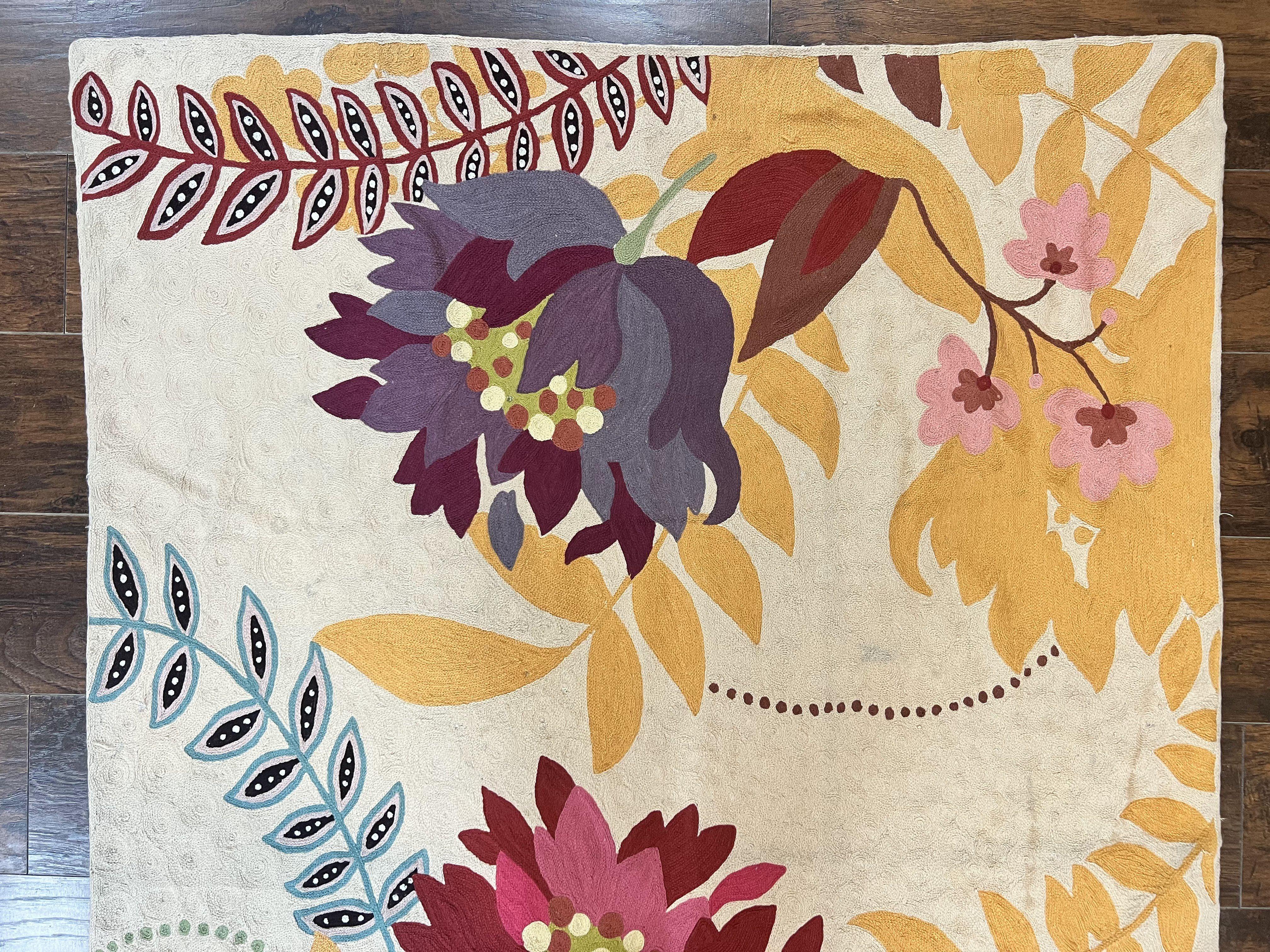 Indian Hand Stitched Rug 4x6, Floral, Silk, Large Floral Design - Jewel Rugs