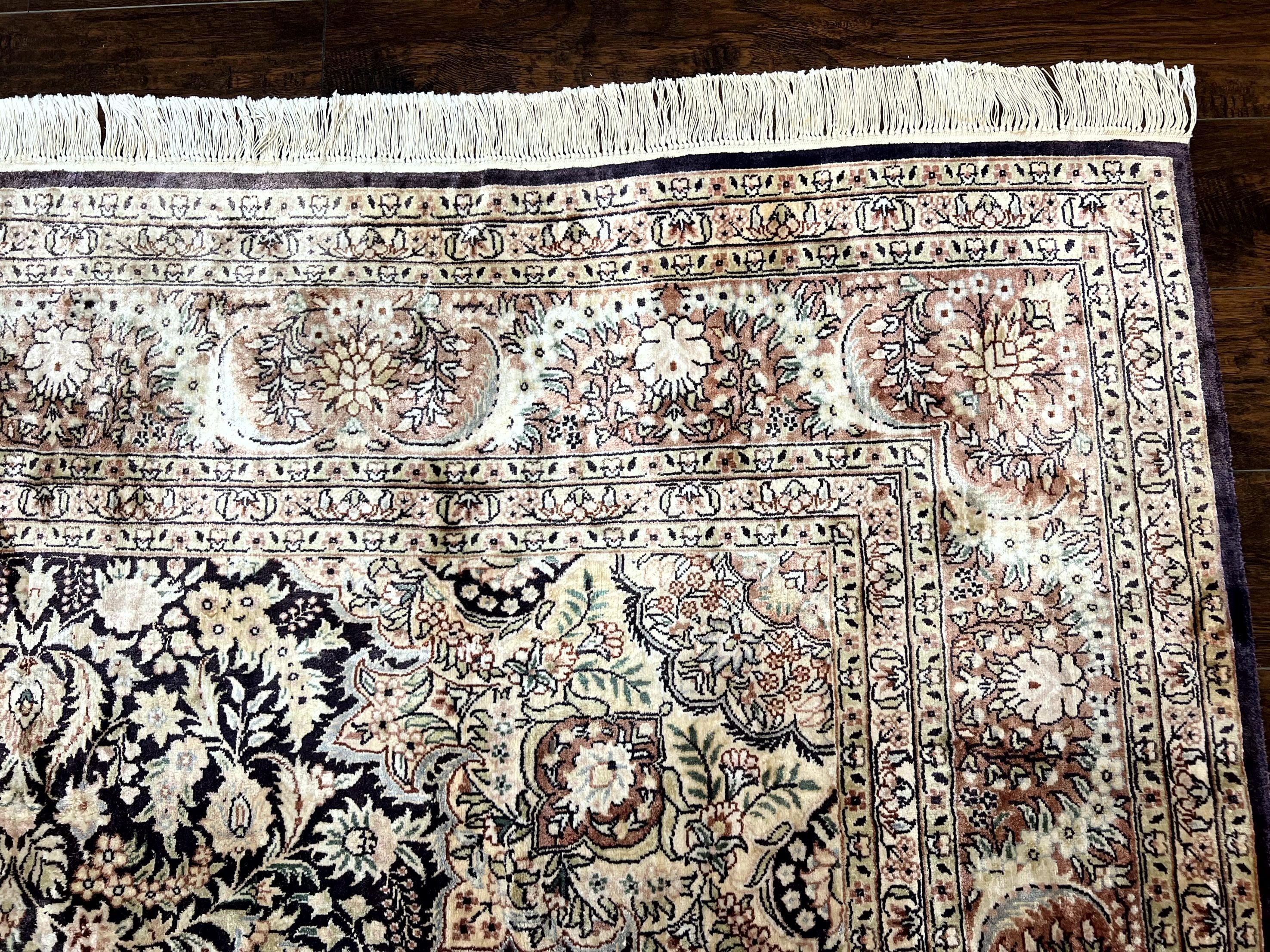 Silk Indian Kashmiri Rug 8x10, Floral Medallion, Indo Persian Carpet, Handmade Vintage Silk Rug - Jewel Rugs