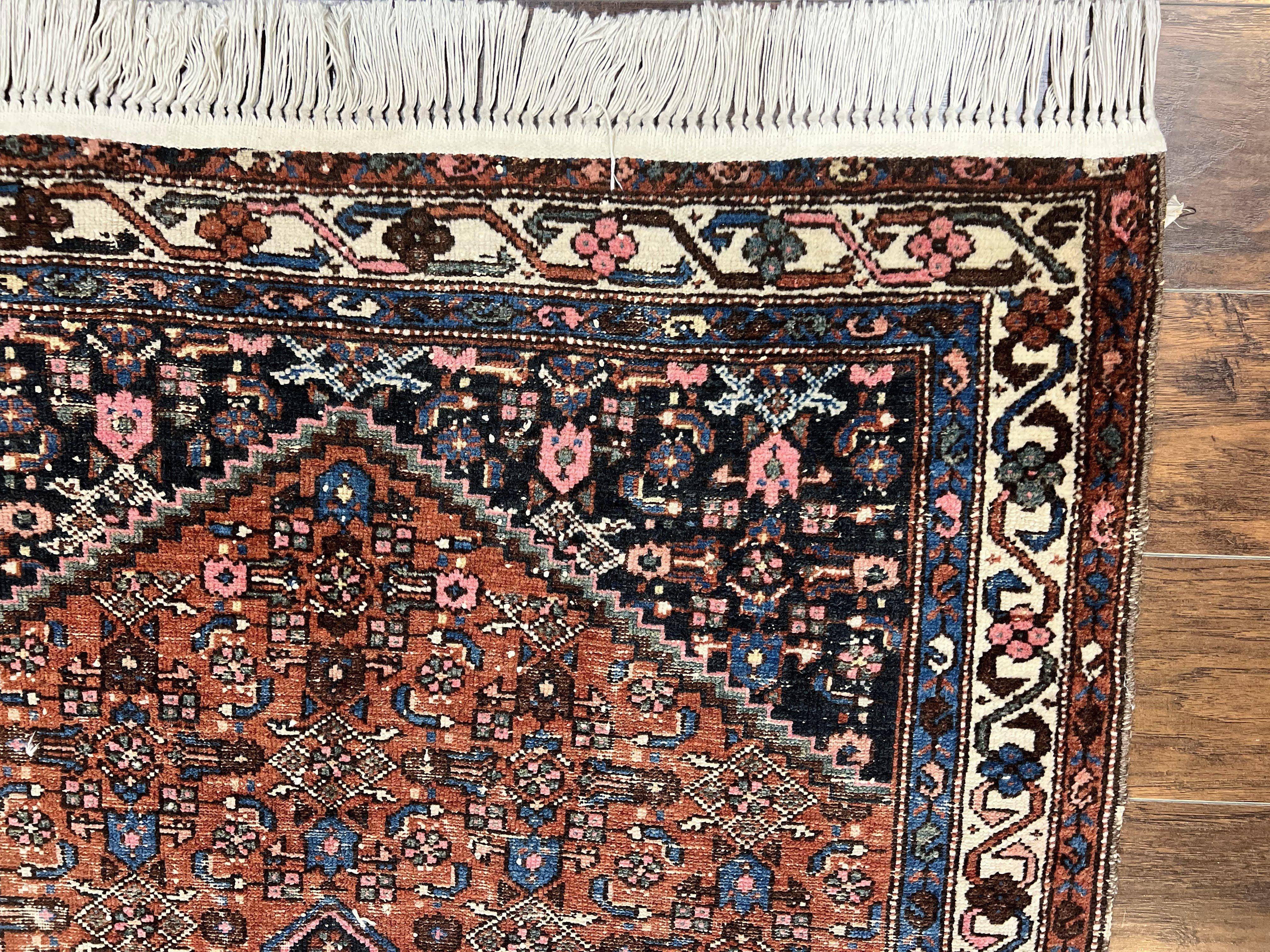 Red Persian Hamadan Rug 4x6, Wool Handmade Antique Carpet, Geometric Medallion Rug, Oriental Rug 4 x 6, Persian Tribal Rug, Hand Knotted Rug - Jewel Rugs