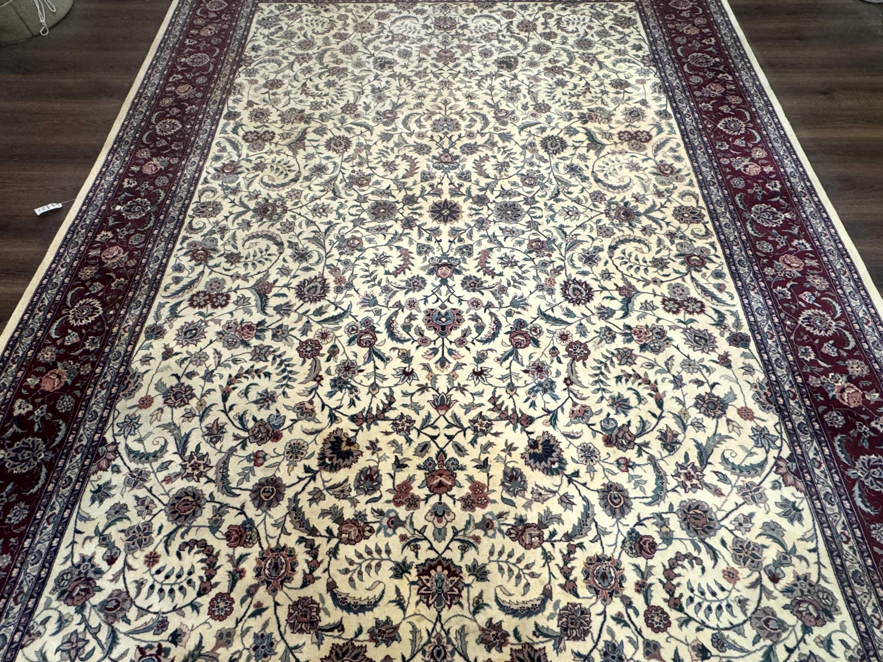 Pak Persian Rug 9x12 – Ivory and Maroon, Hand-Knotted Wool Carpet - Jewel Rugs