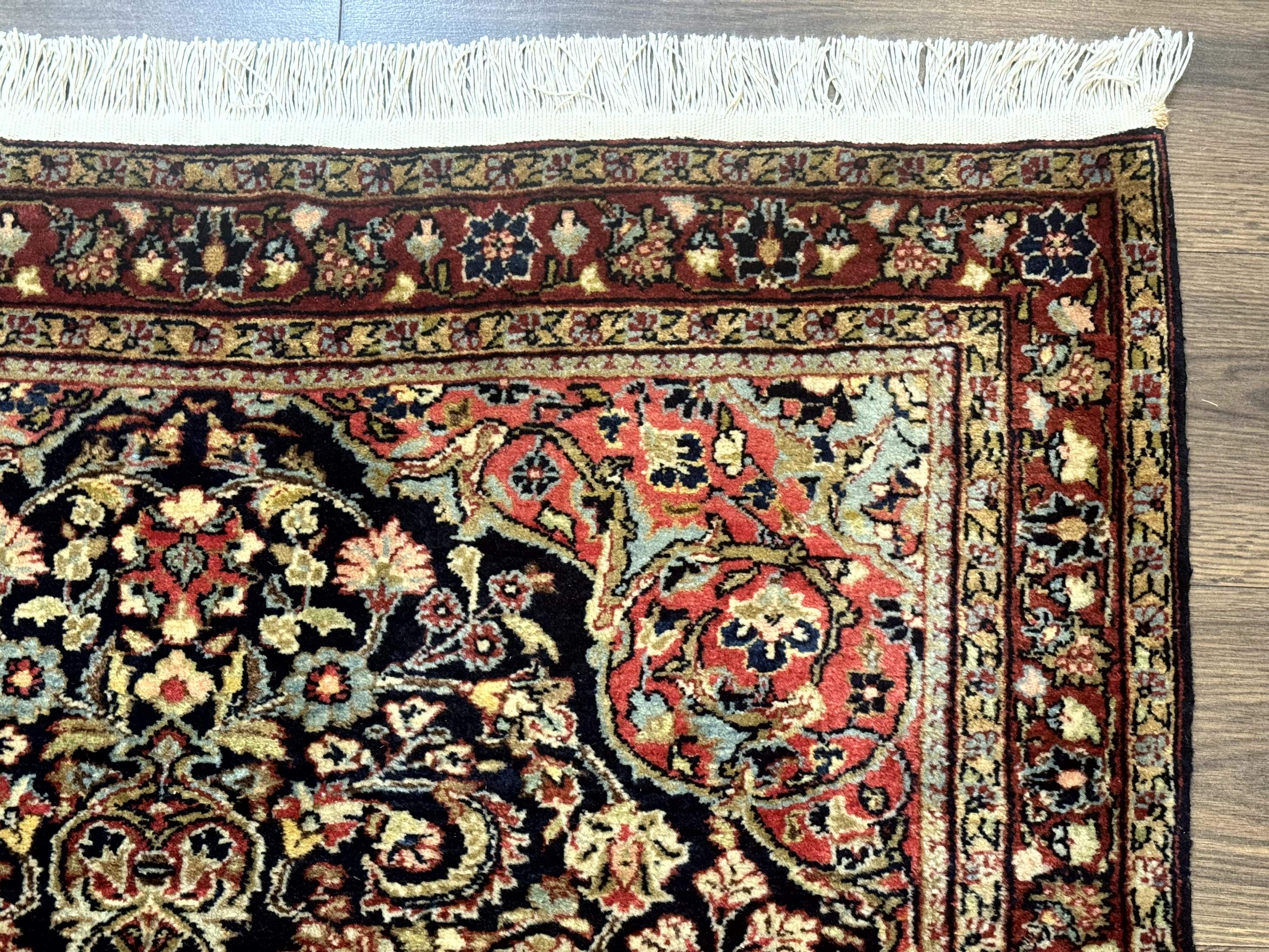 Antique Persian Sarouk Rug 4x5, Dark Blue and Red, Floral Medallion, Fine - Jewel Rugs