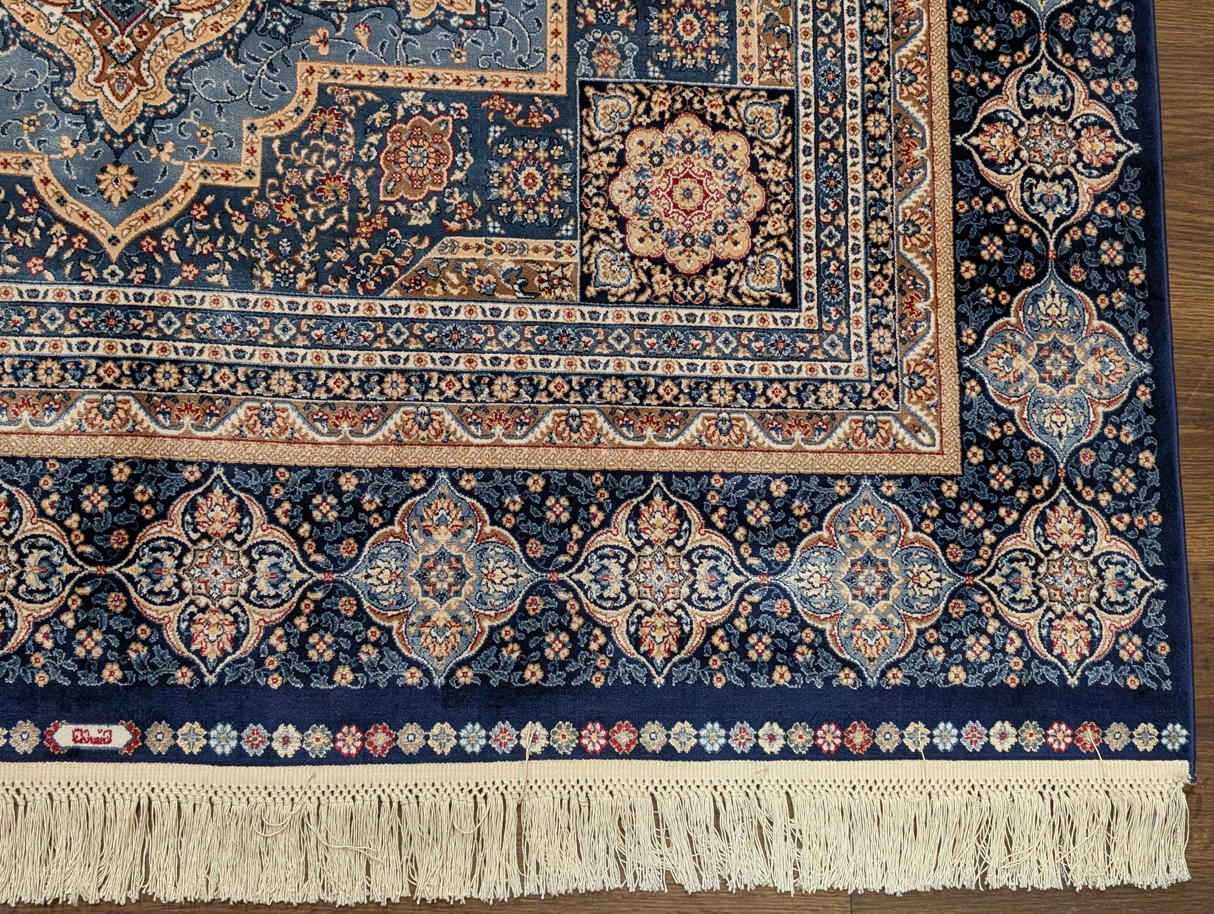 Square Silk Rug 5x5, Turkish Mamluk Silk Carpet, Blue, New, Bamboo Silk - Jewel Rugs