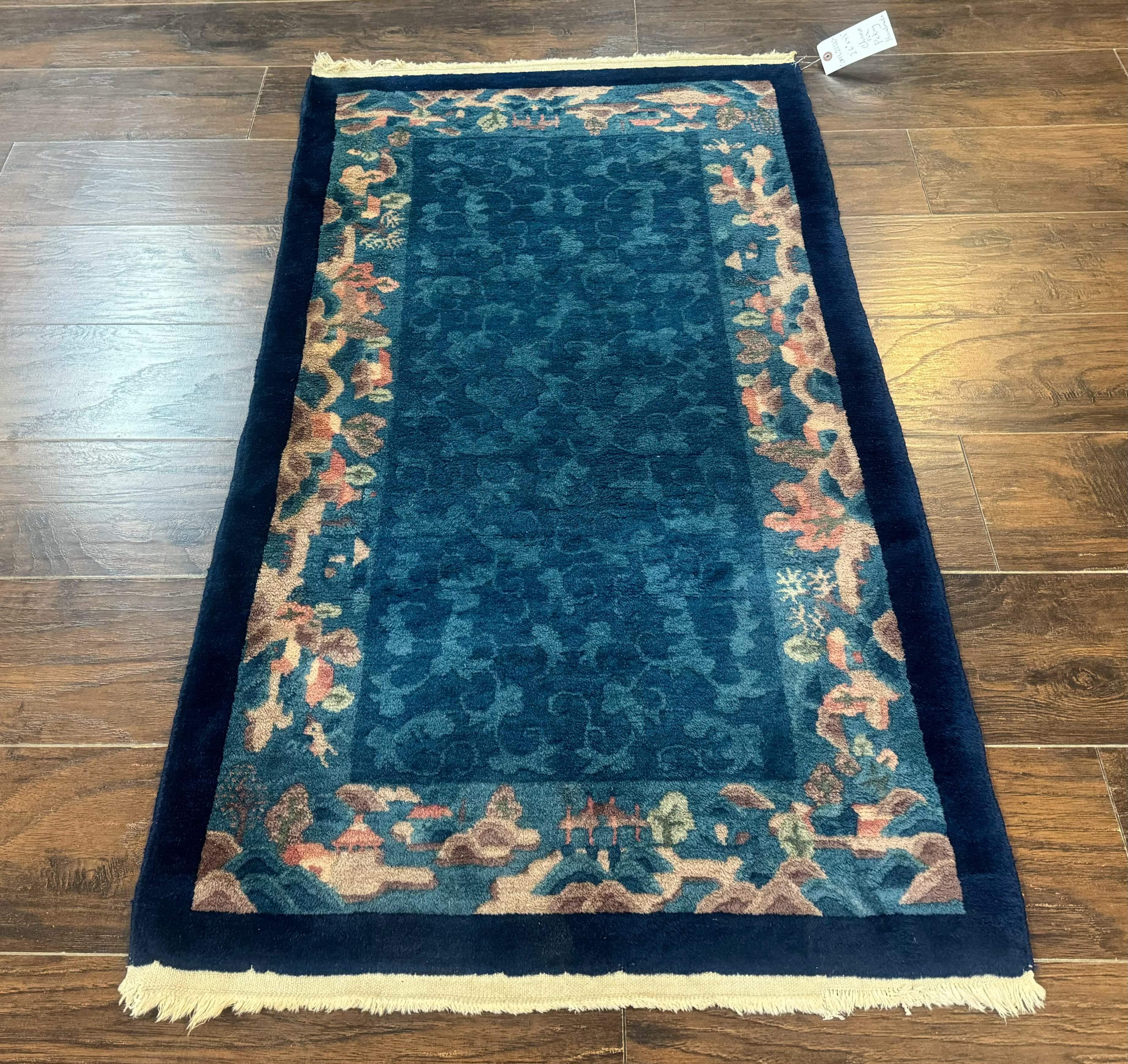 Blue Chinese Wool Rug 2.5 x 4, Peking Rug, Fete Rug, Semi Antique Chinese Carpet - Jewel Rugs