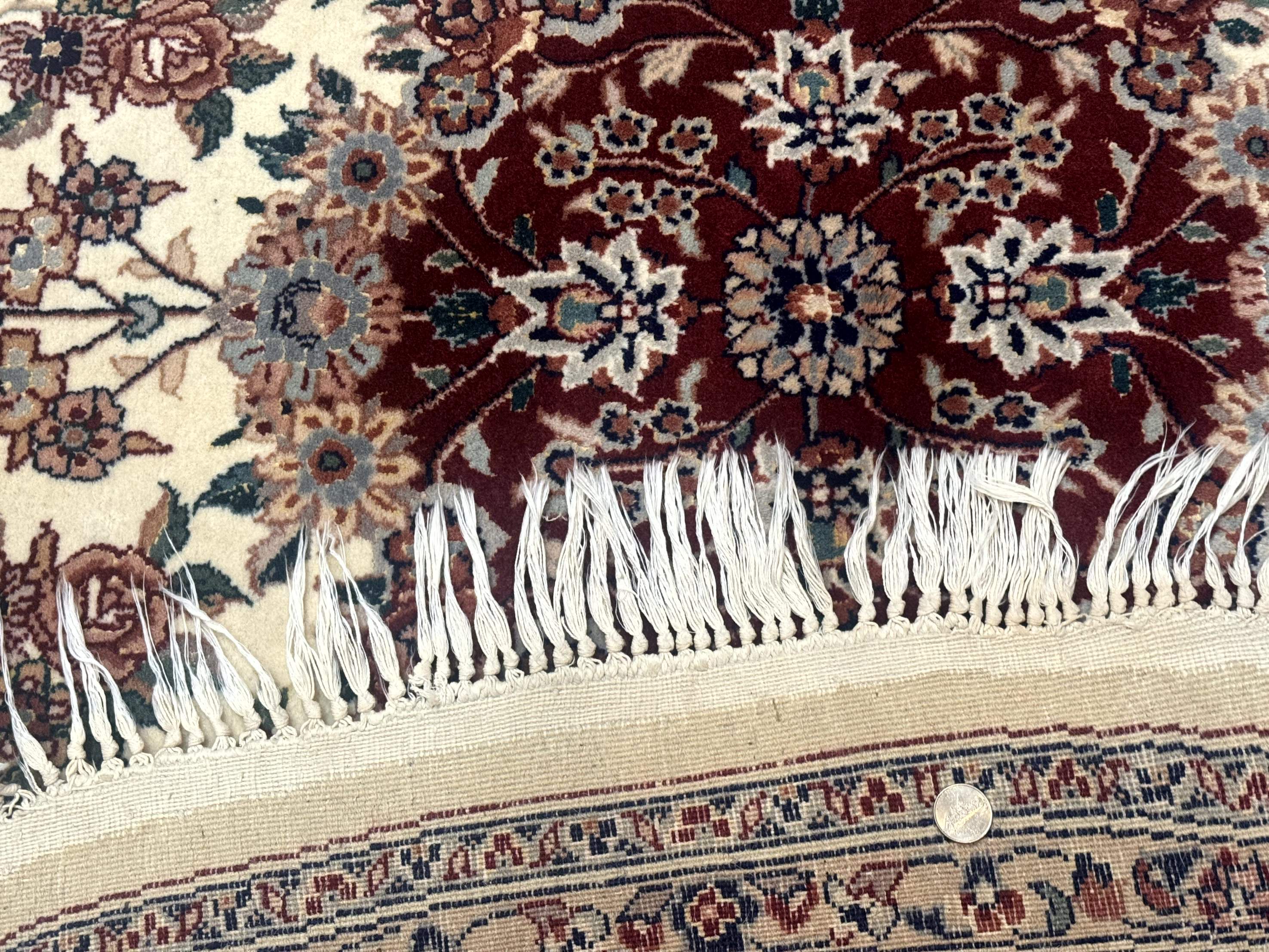 Round Sino Persian Rug 8x8, Wool and Silk, Floral Medallion, Ivory Dark Red - Jewel Rugs