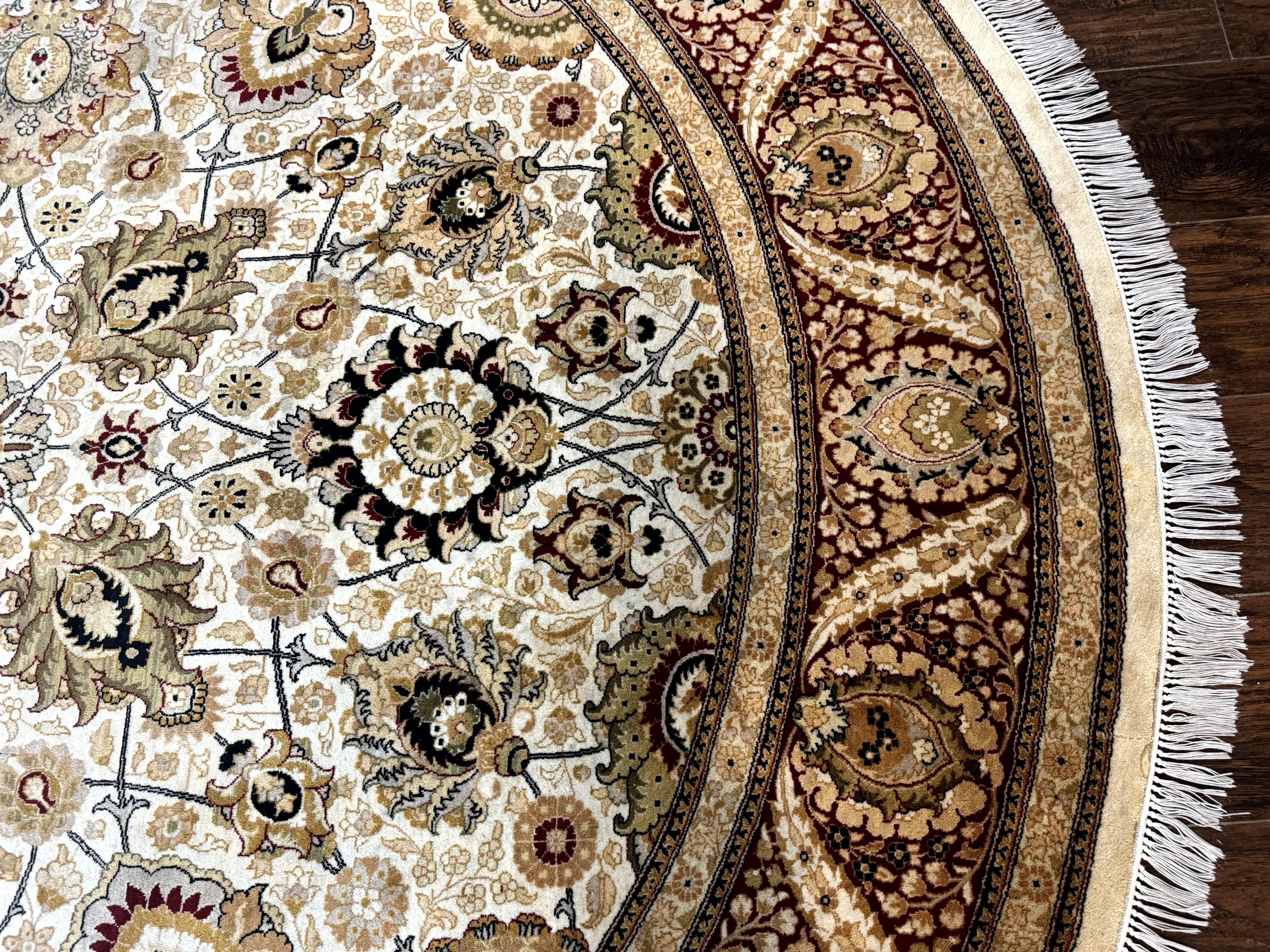 Round Pak Persian Rug 8x8, Vintage Handmade Wool Traditional Carpet, Beige Dark Red, Fine 270 KPSI - Jewel Rugs