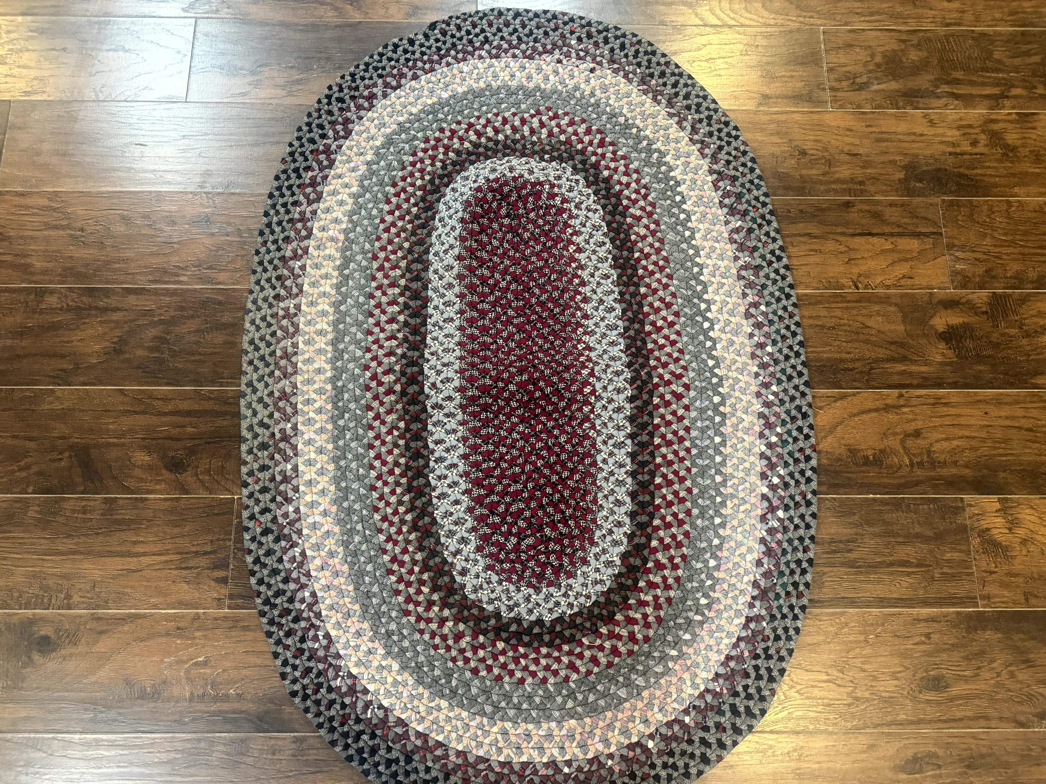 American Braided Rug 3x5, Multicolor, Vintage Mid Century Oval Braided Carpet - Jewel Rugs