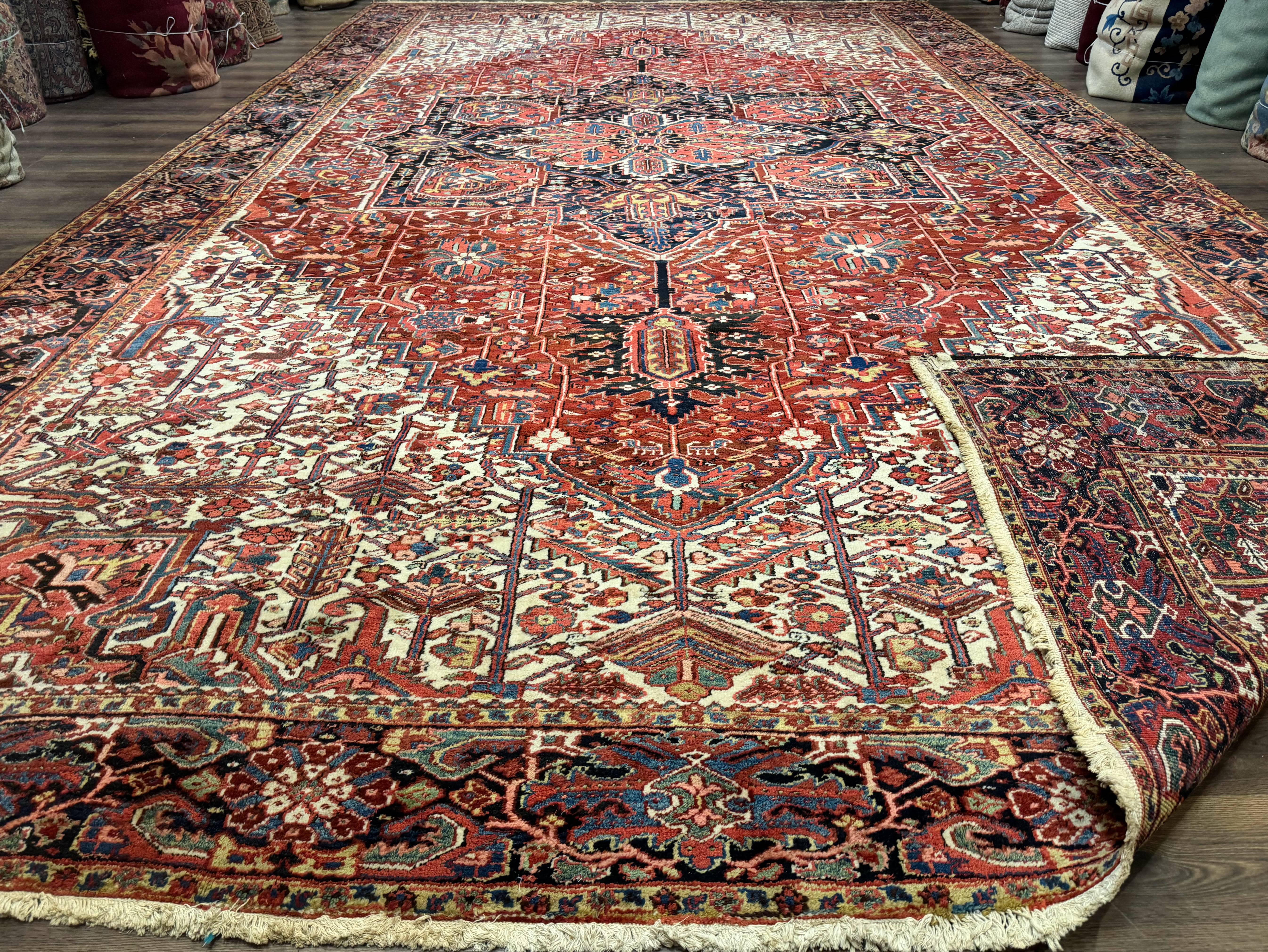 Palace Size Persian Heriz Rug 12x21 Wool Handmade Red Blue Ivory - Jewel Rugs