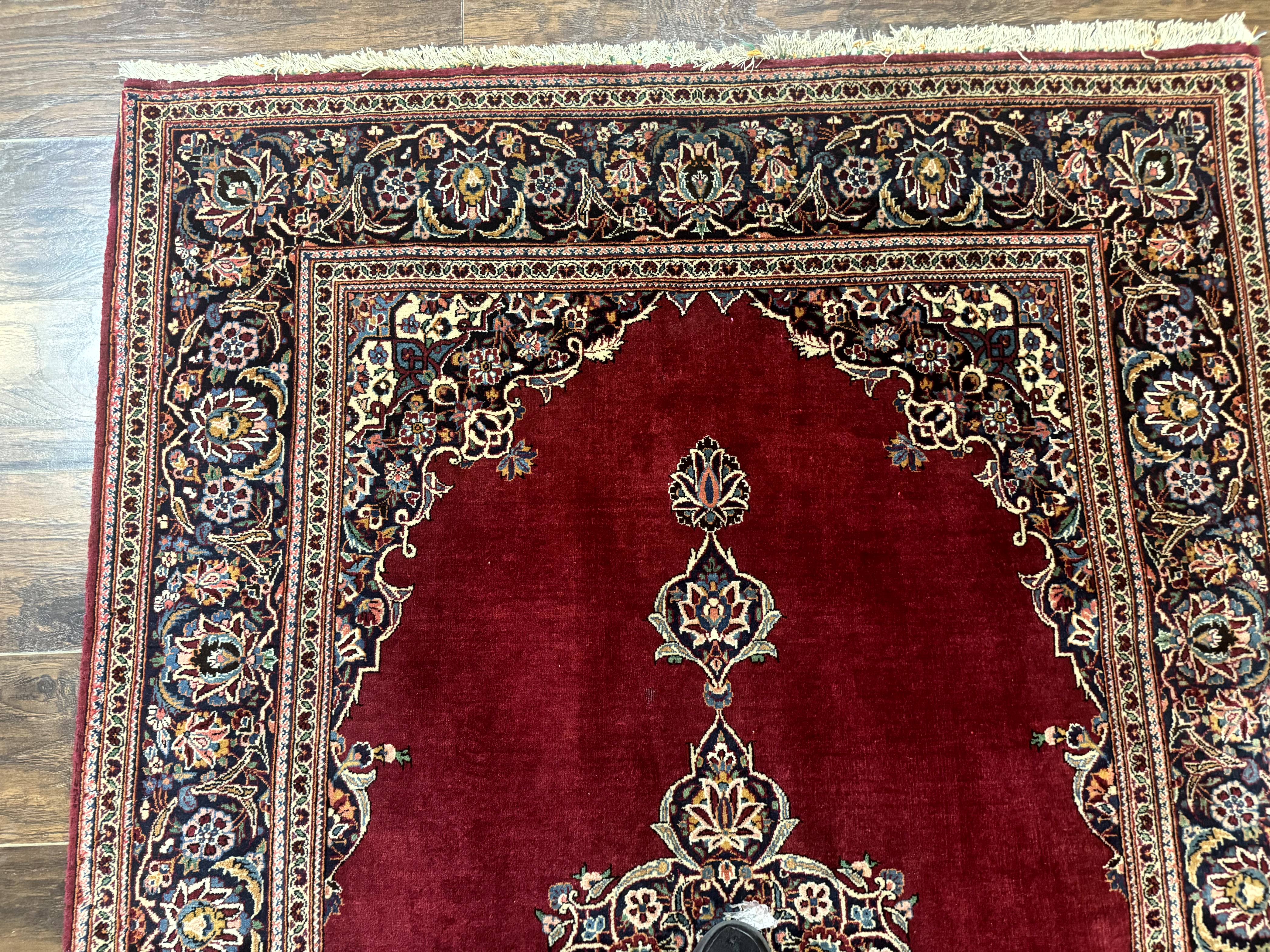 Antique Persian Kashan Rug 4x7, Semi Open Field, Pomegranate Red - Jewel Rugs