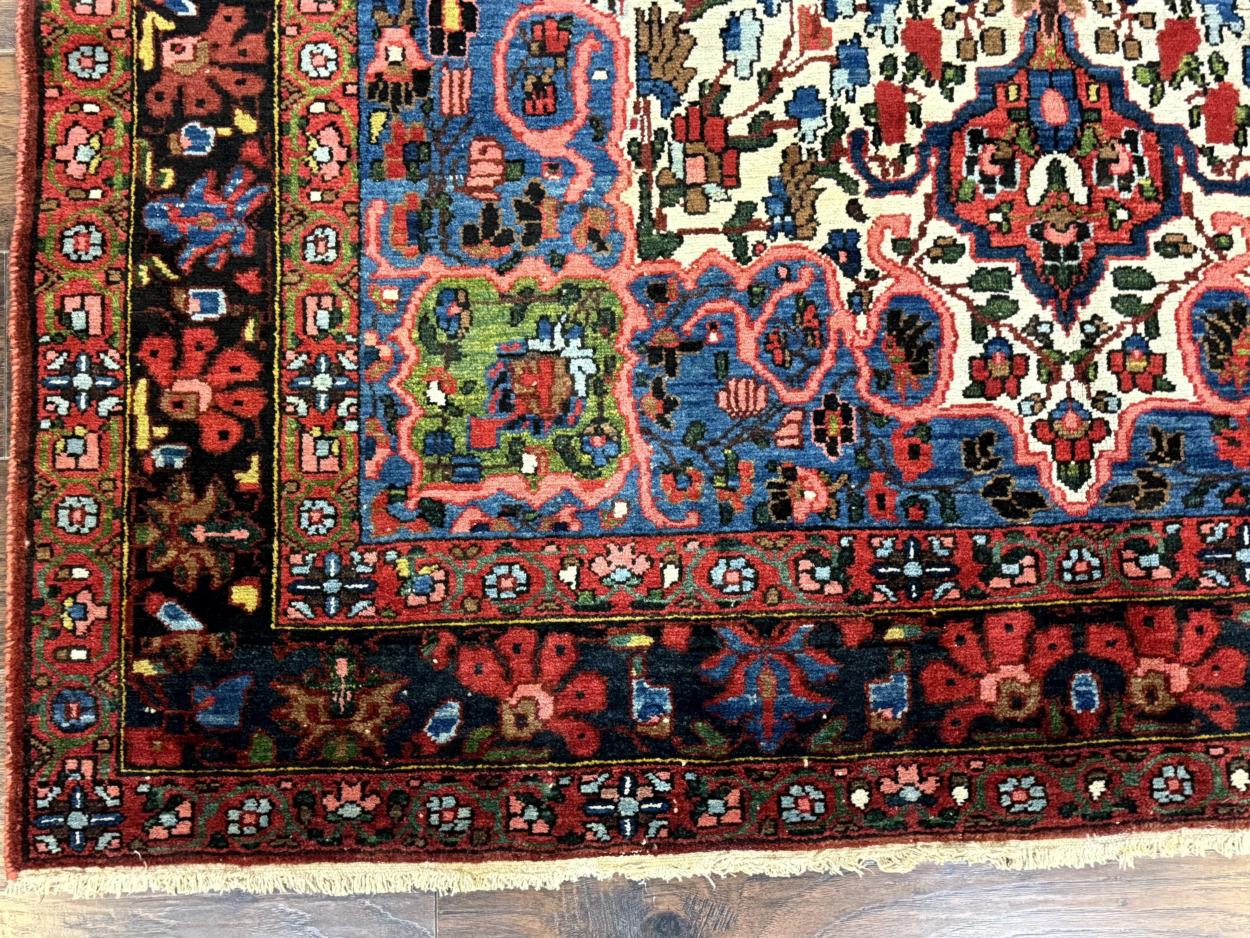 Persian Bakhtiari Rug 7x10, Antique Persian Carpet, Colorful, Great Colors, Ivory Red Blue, Rare Tribal Rug - Jewel Rugs