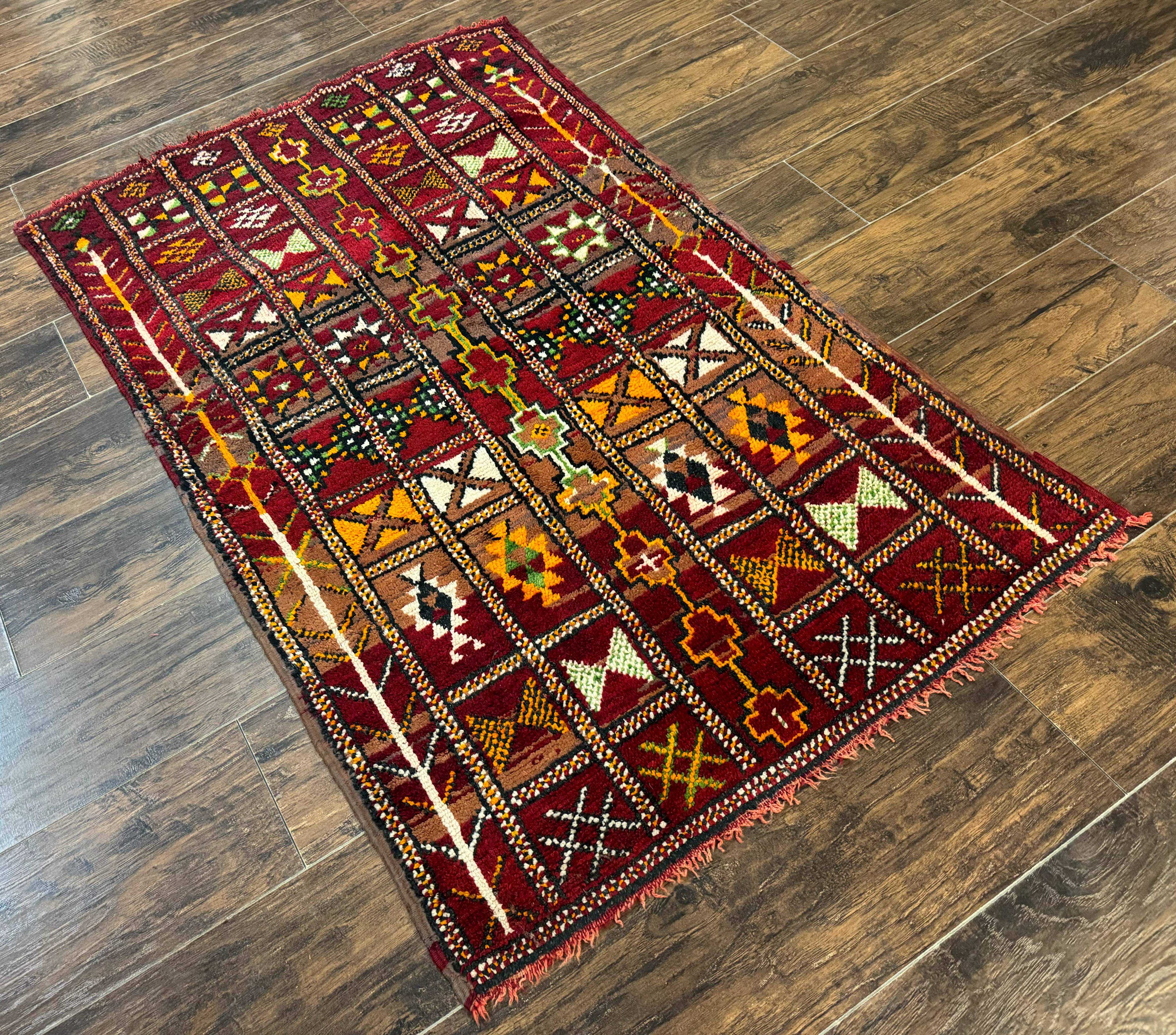 Moroccan Berber Tribal Rug 3x5, Geometric Area Rug, Red Orange Brown - Jewel Rugs