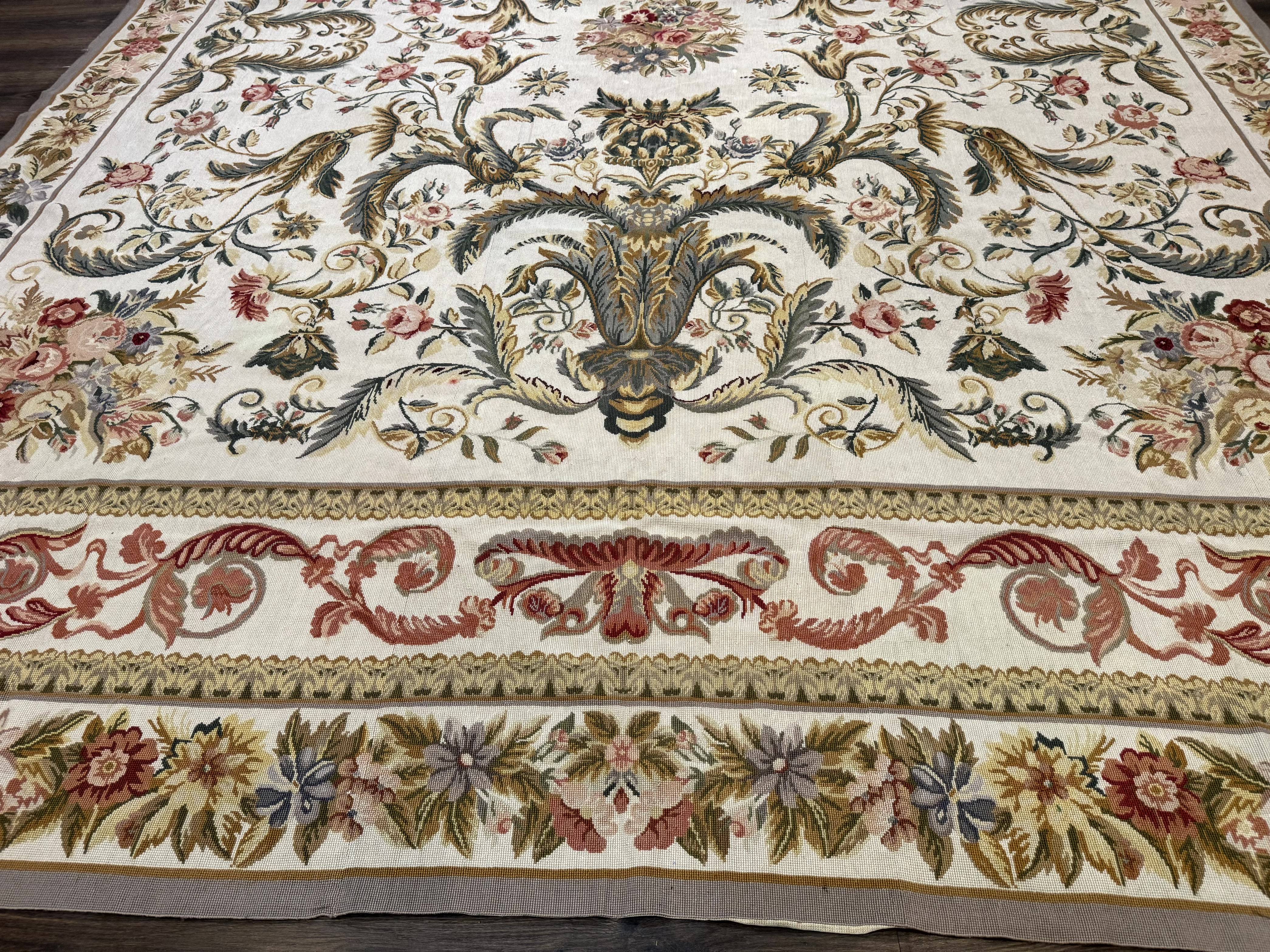 Aubusson Needlepoint Rug 10x14, Elegant European French Carpet, Vintage Carpet - Jewel Rugs