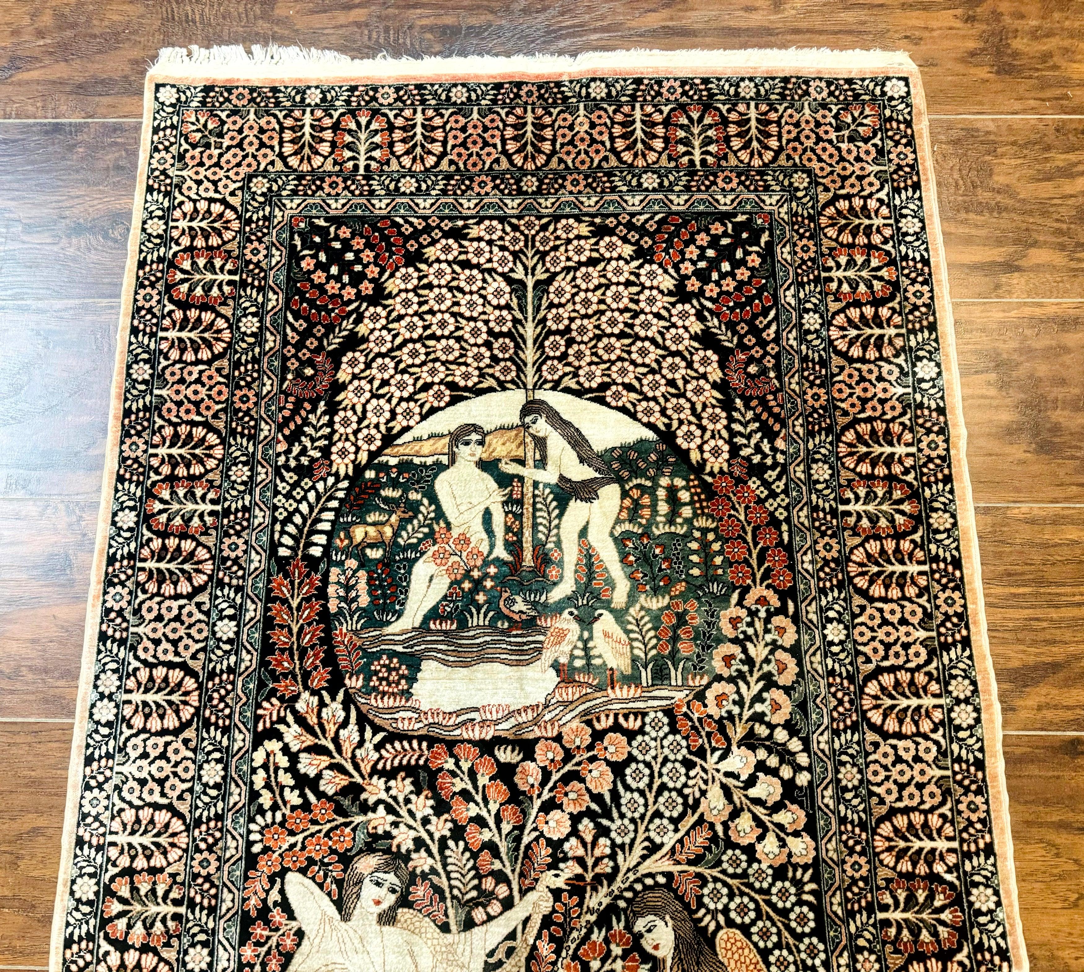 Stunning Sino Persian Pictorial Rug 2.7 x 4, Garden of Eden Adam & Eve Tree of Life Design, Extremely Fine 580 KPSI, Masterpiece - Jewel Rugs