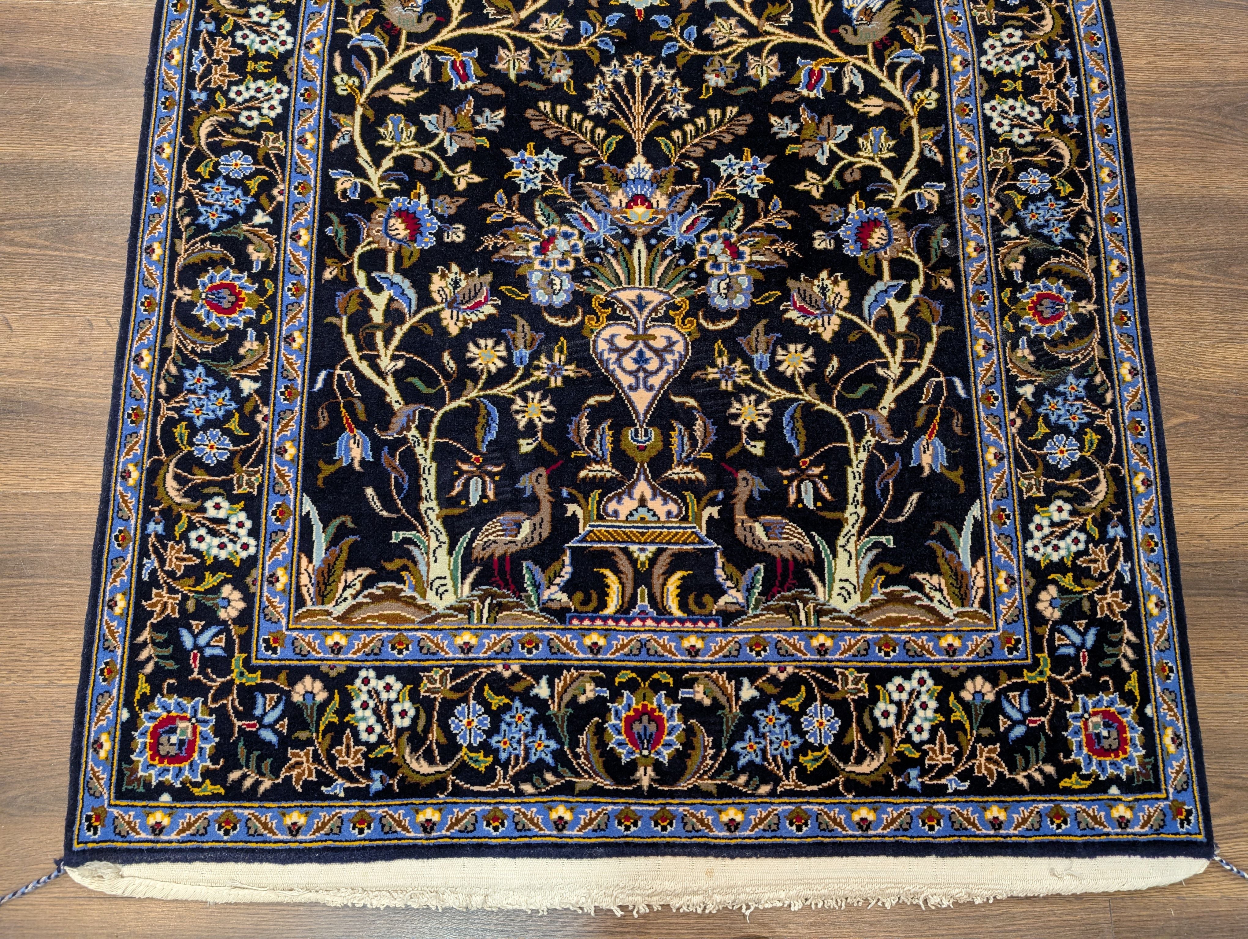 Persian Kashan Tree of Life Rug 4x6, Navy Blue, Birds & Animal Pictorials - Jewel Rugs
