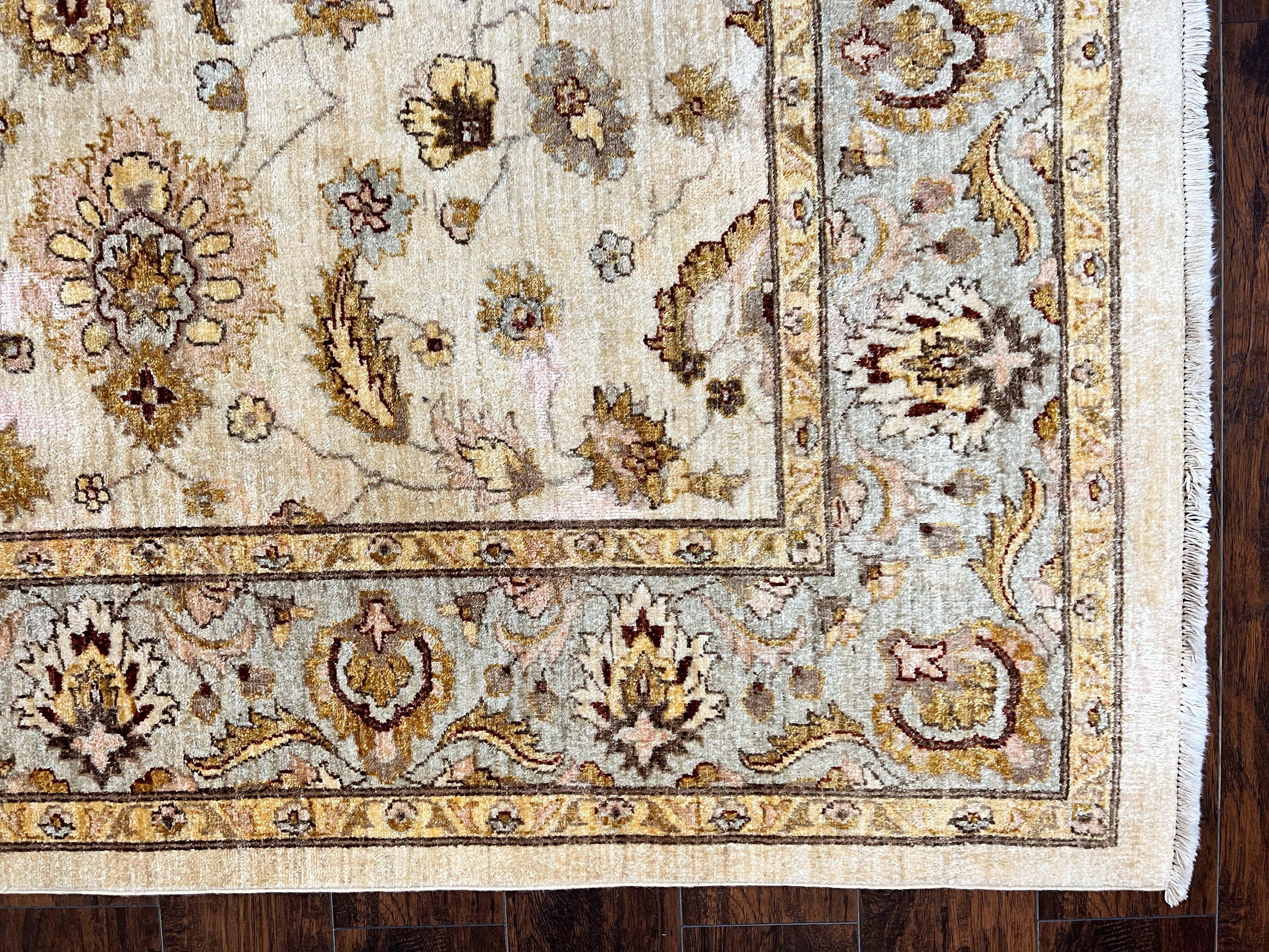 Peshawar Rug 8x10, Oushak Rug 8 x 10 ft, Floral Allover Neutral Colors Handmade Hand Knotted Rug, Farmhouse Rug, Room Sized Vintage Wool Rug - Jewel Rugs