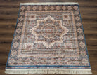 Square Turkish Silk Rug 5x5, Mamluk Design, Detailed, New, Bamboo Silk - Jewel Rugs