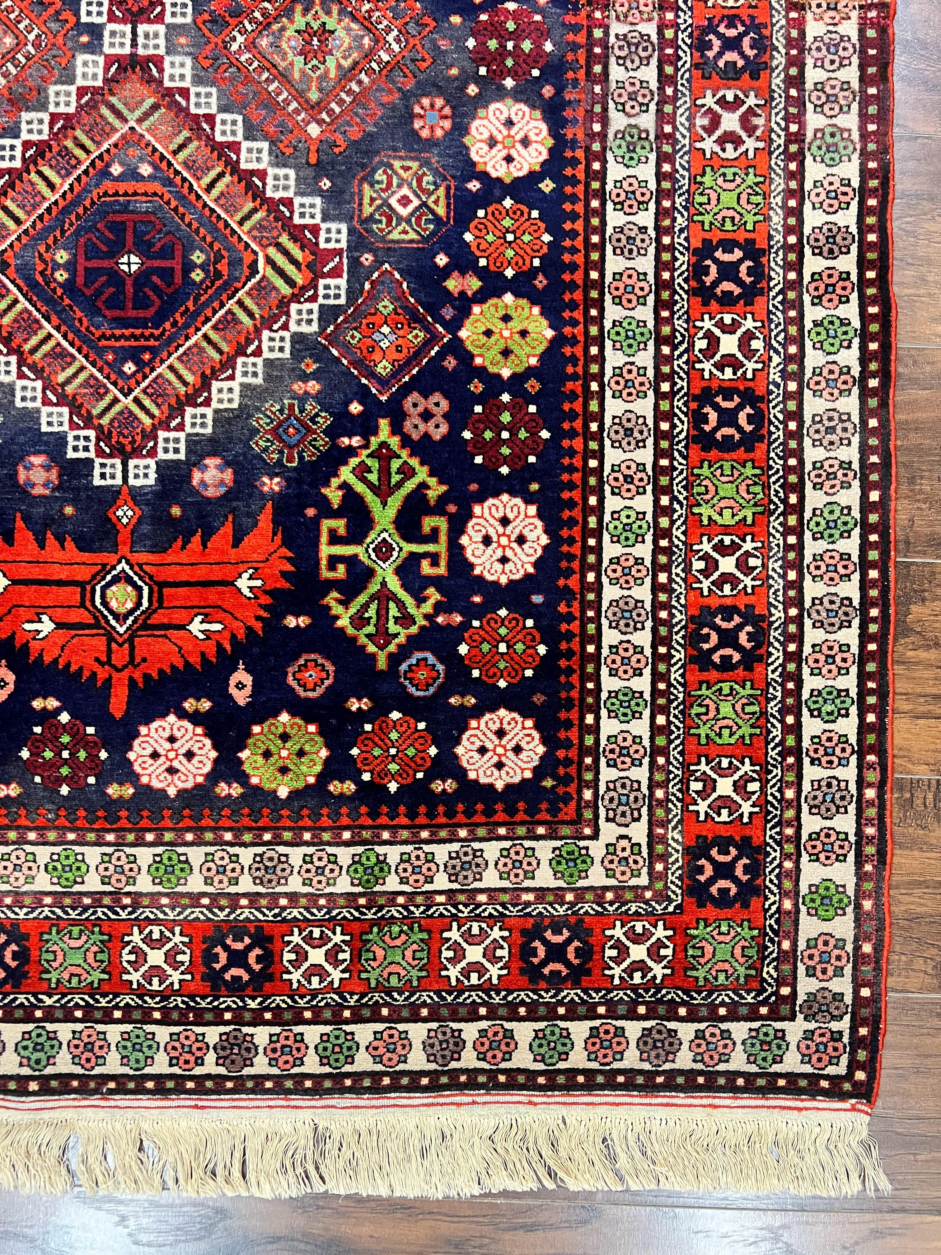 Persian Afshar Tribal Rug 5x6, Geometric Pattern, Navy Blue Multicolor Antique Vintage Persian Carpet, Hand Knotted Handmade Wool Rug - Jewel Rugs