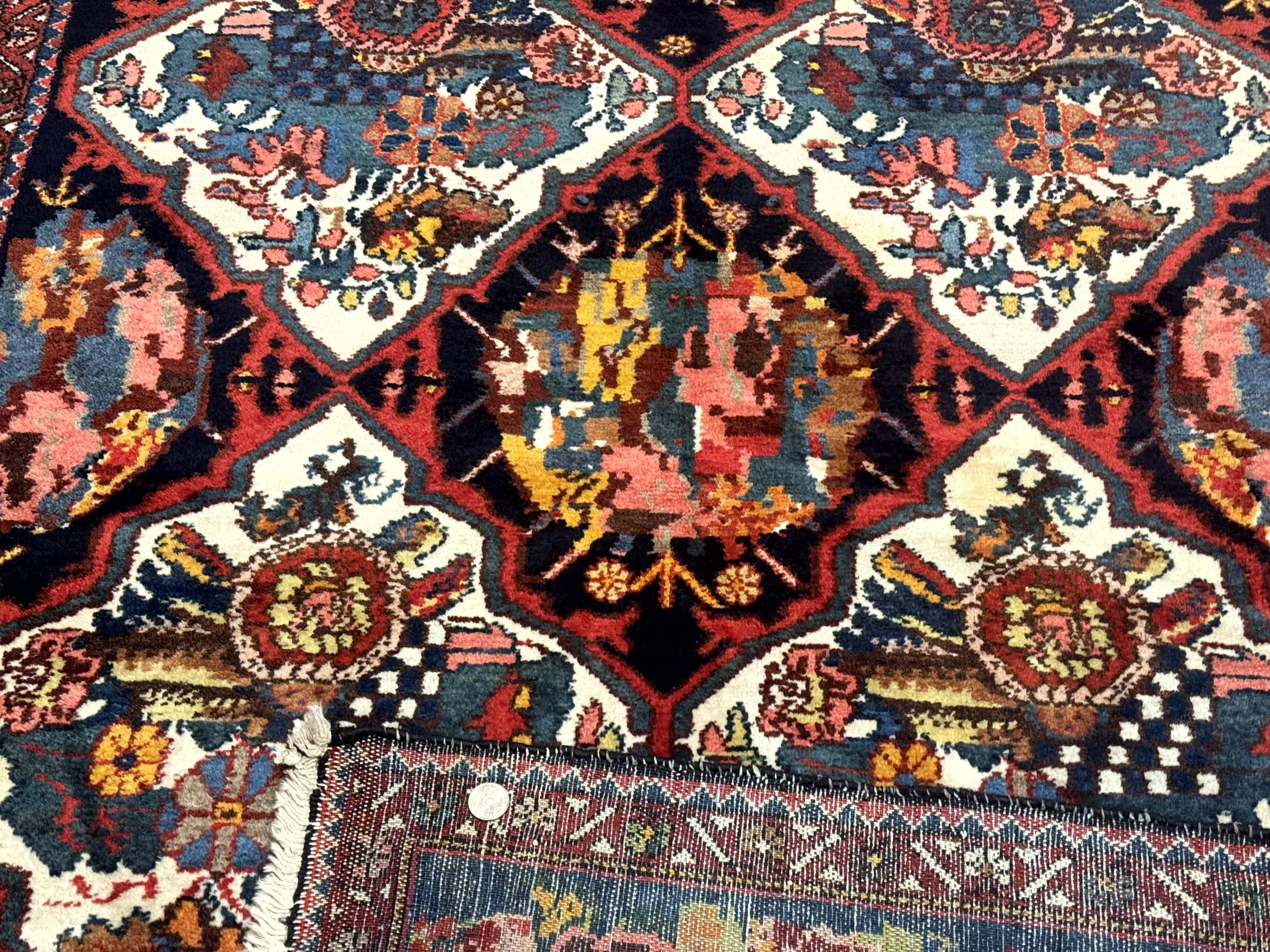 Persian Bakhtiari Rug 5x12, Wide Runner Rug, Unique Size, Multicolor Panel Design, Navy Blue Ivory, Antique Persian Rug, Colorful - Jewel Rugs