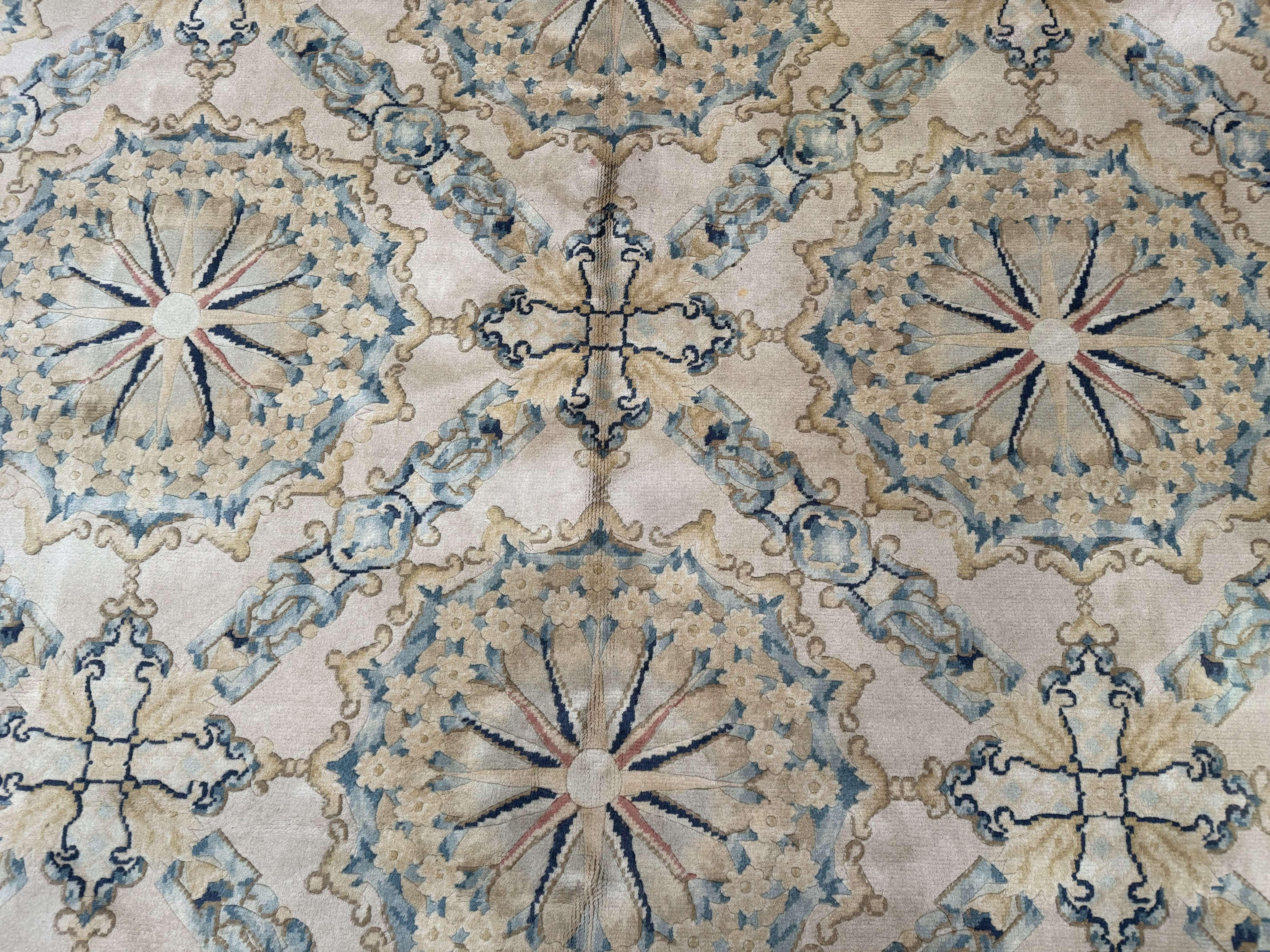 Aubusson Rug 8x10, French European Design, Soft Thick Wool Pile, Off White and Light Blue, Carving Sculpted Rug - Jewel Rugs