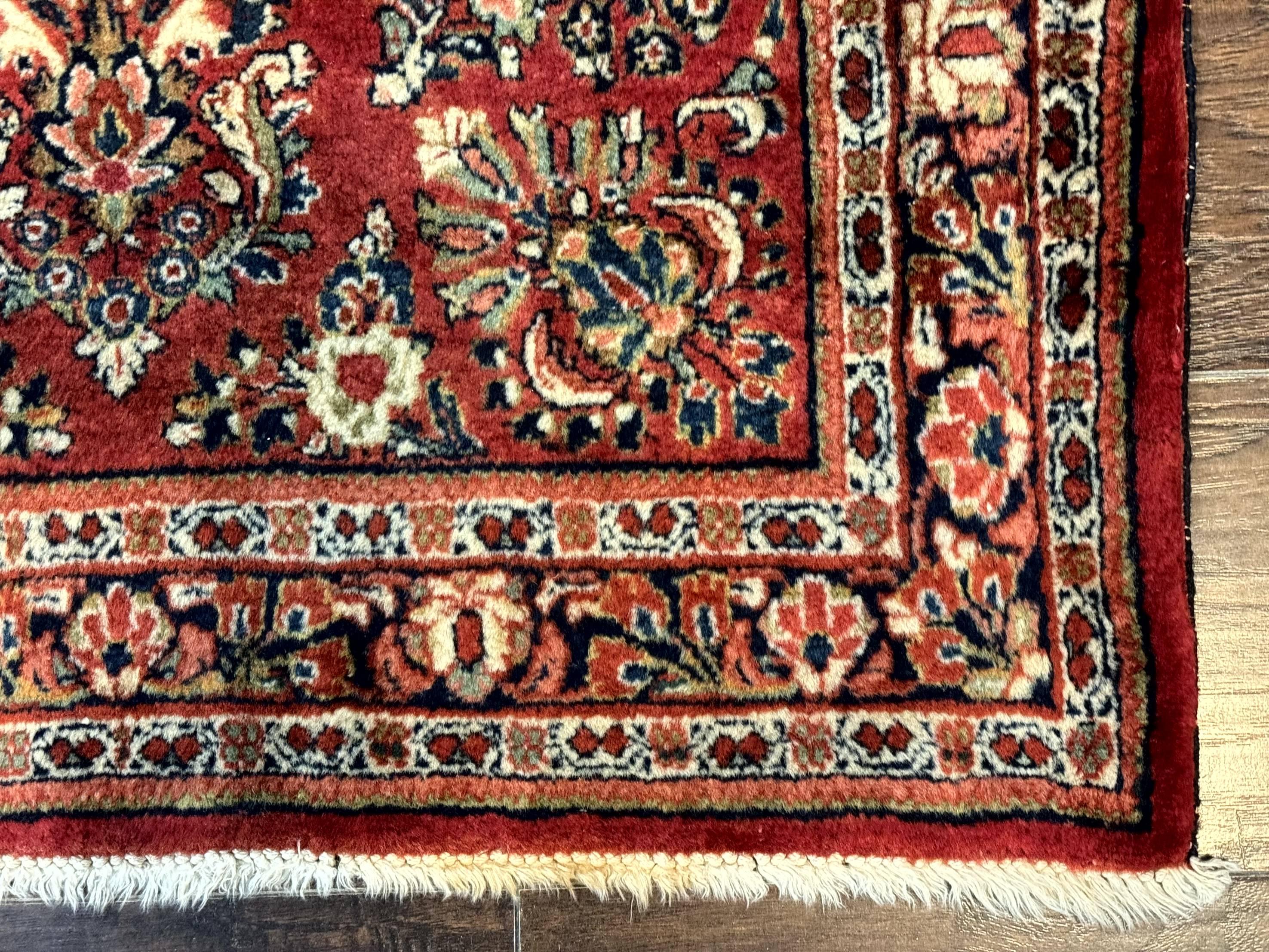Red Persian Sarouk Rug 3 x 5.8, Antique Wool Carpet, 210 KPSI - Jewel Rugs
