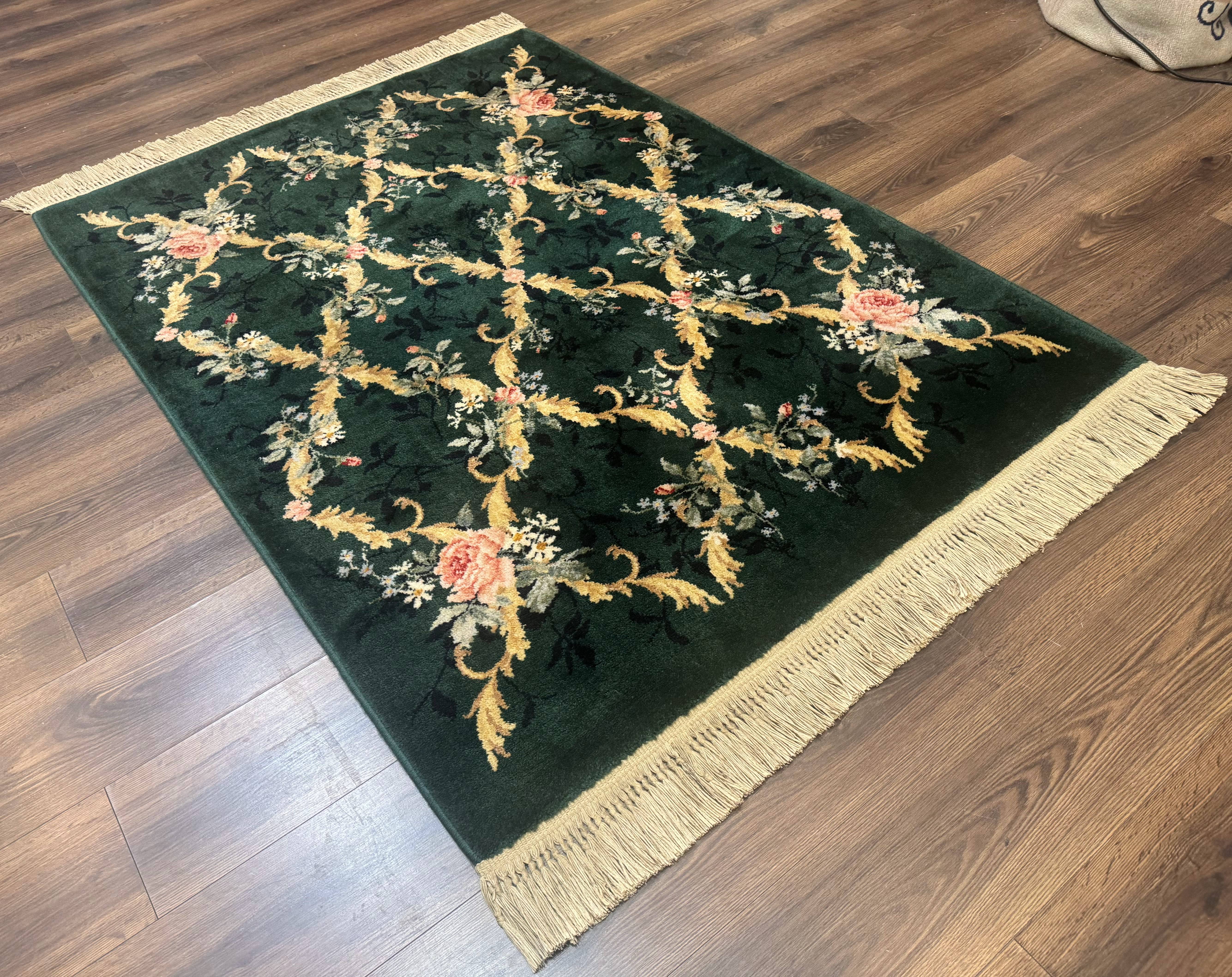 Karastan Garden of Eden Rug 4x6, Green Savonnerie 509/1733, Original Discontinued Vintage Karastan Carpet - Jewel Rugs
