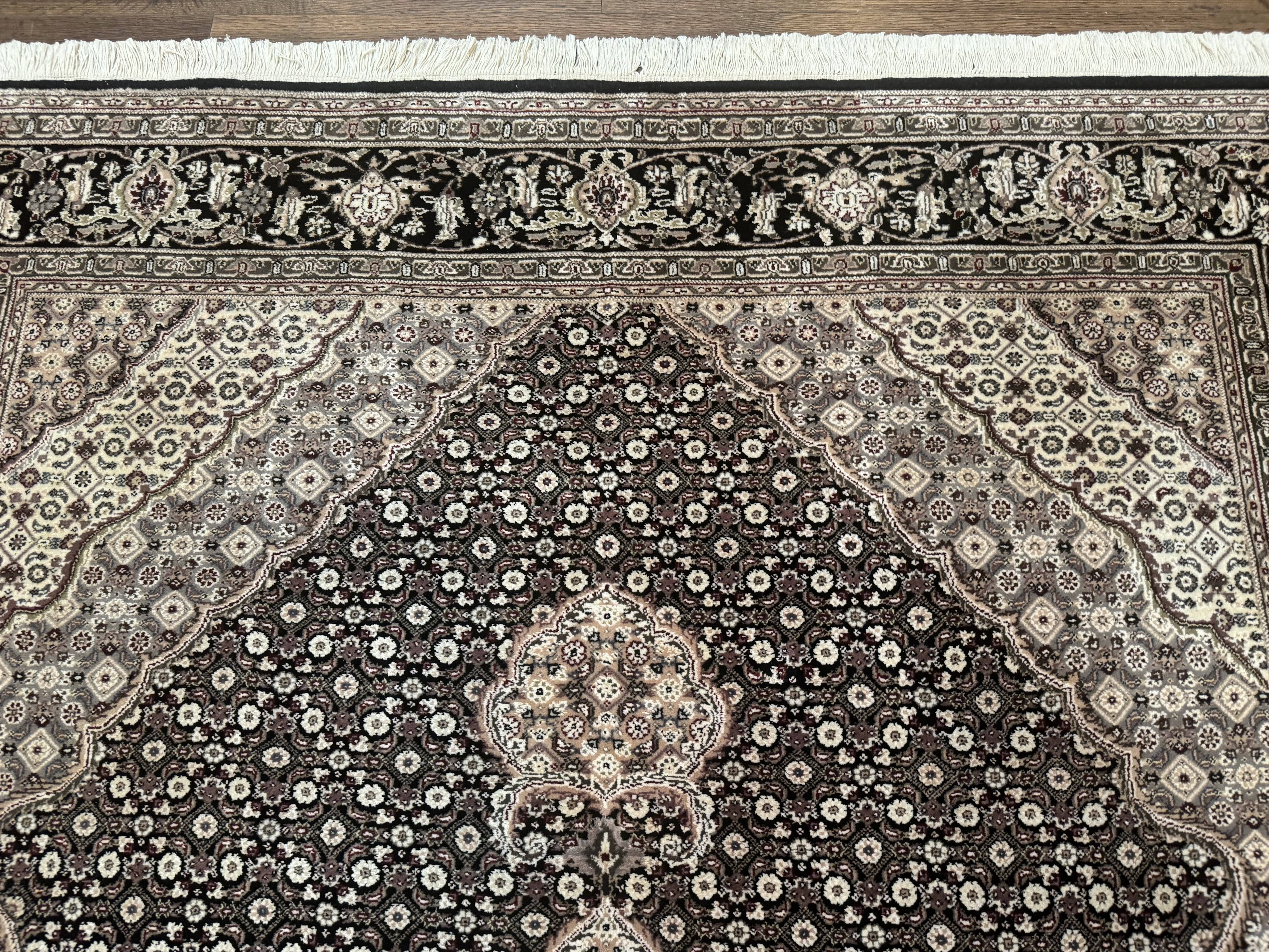 Pak Persian Rug 6x9, Herati Mahi Tabriz Pattern, Finely Hnad Knotted, Black Ivory Gray - Jewel Rugs