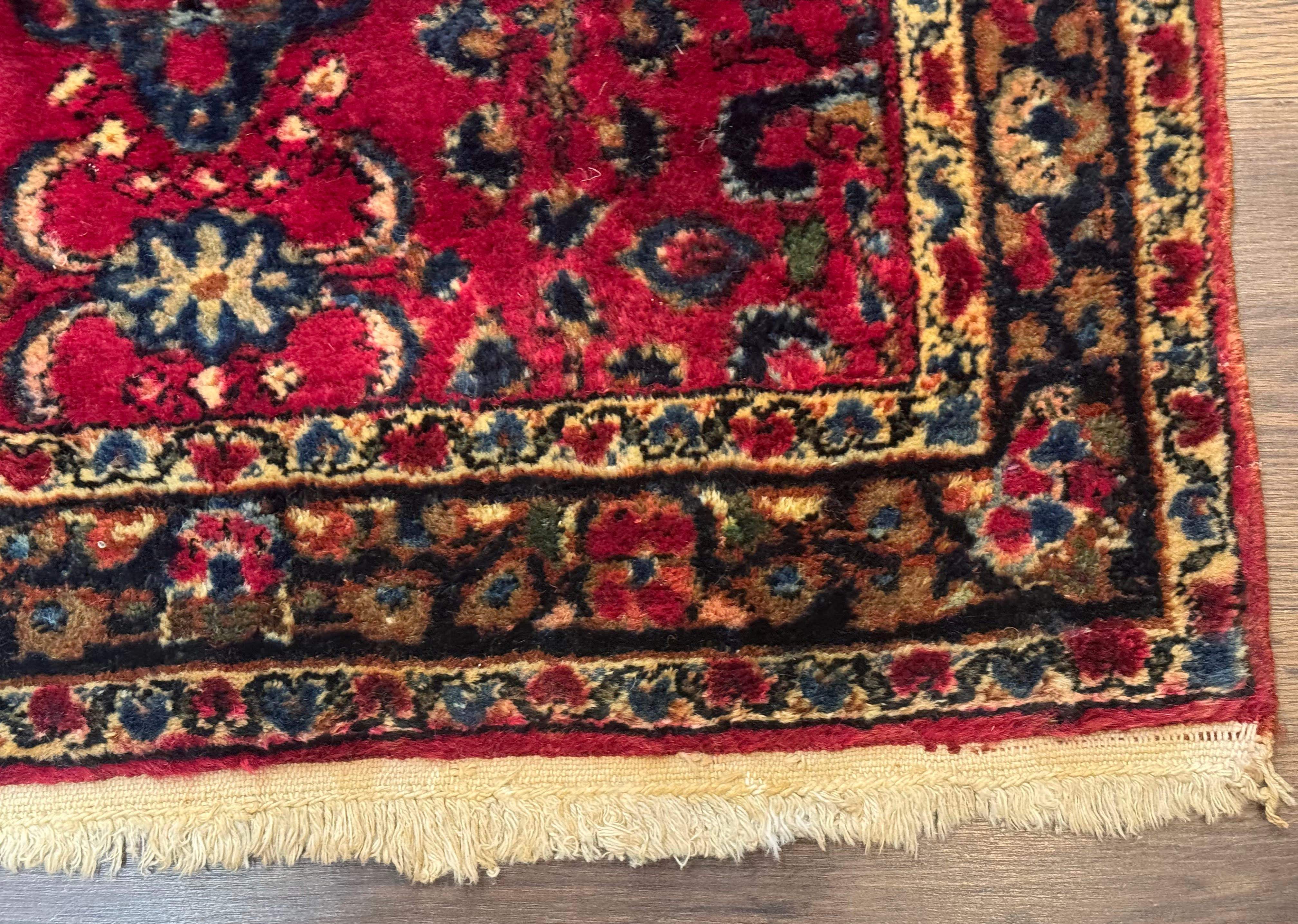 Persian Lilian Short Runner Rug 2.6 x 5.7 – Dark Red and Navy, Hand-Knotted Wool Carpet - Jewel Rugs