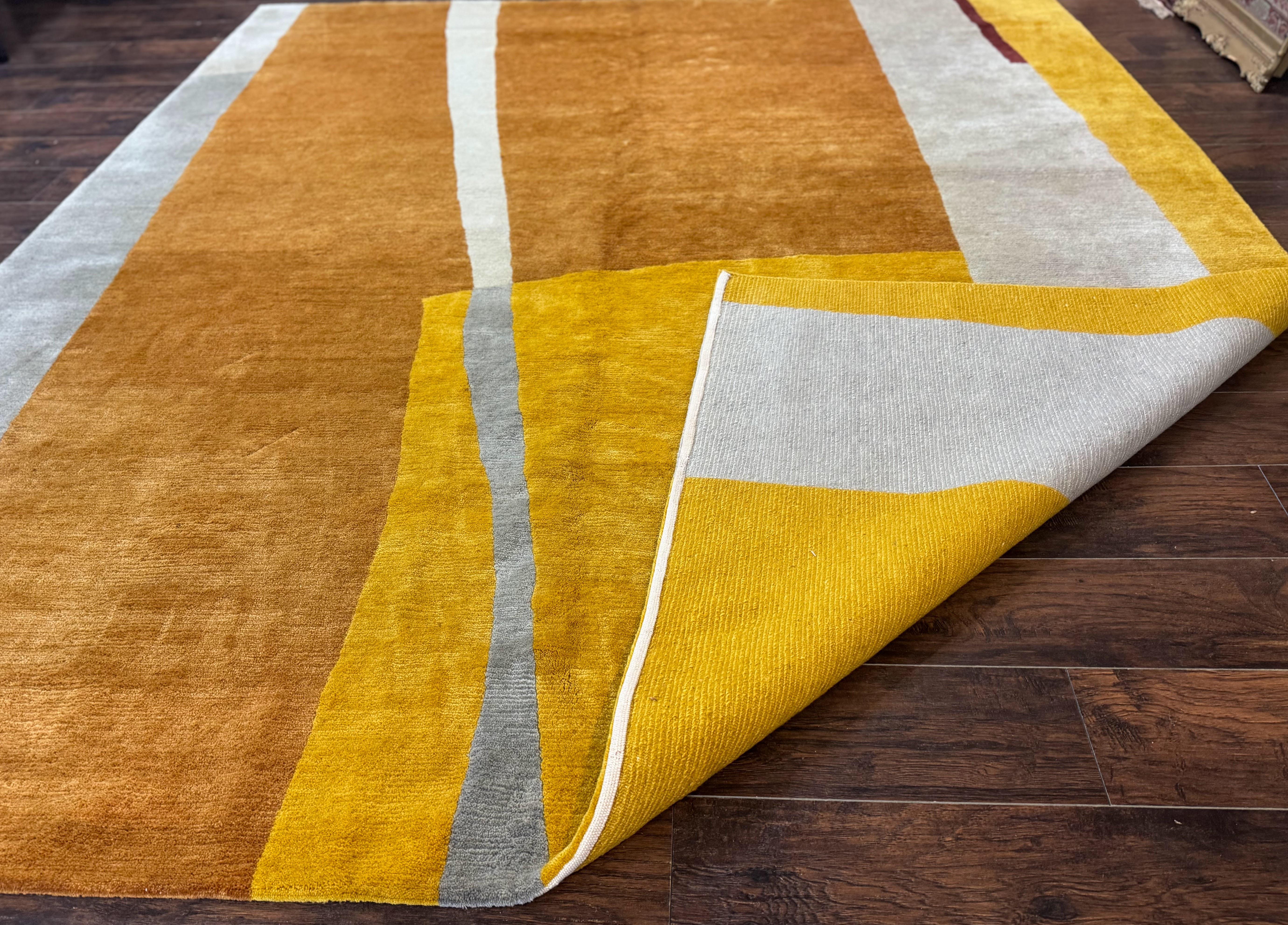 Modern Tibetan Rug 9x10, Wool Handmade Tibetan Area Rug, Abstract Multicolor - Jewel Rugs