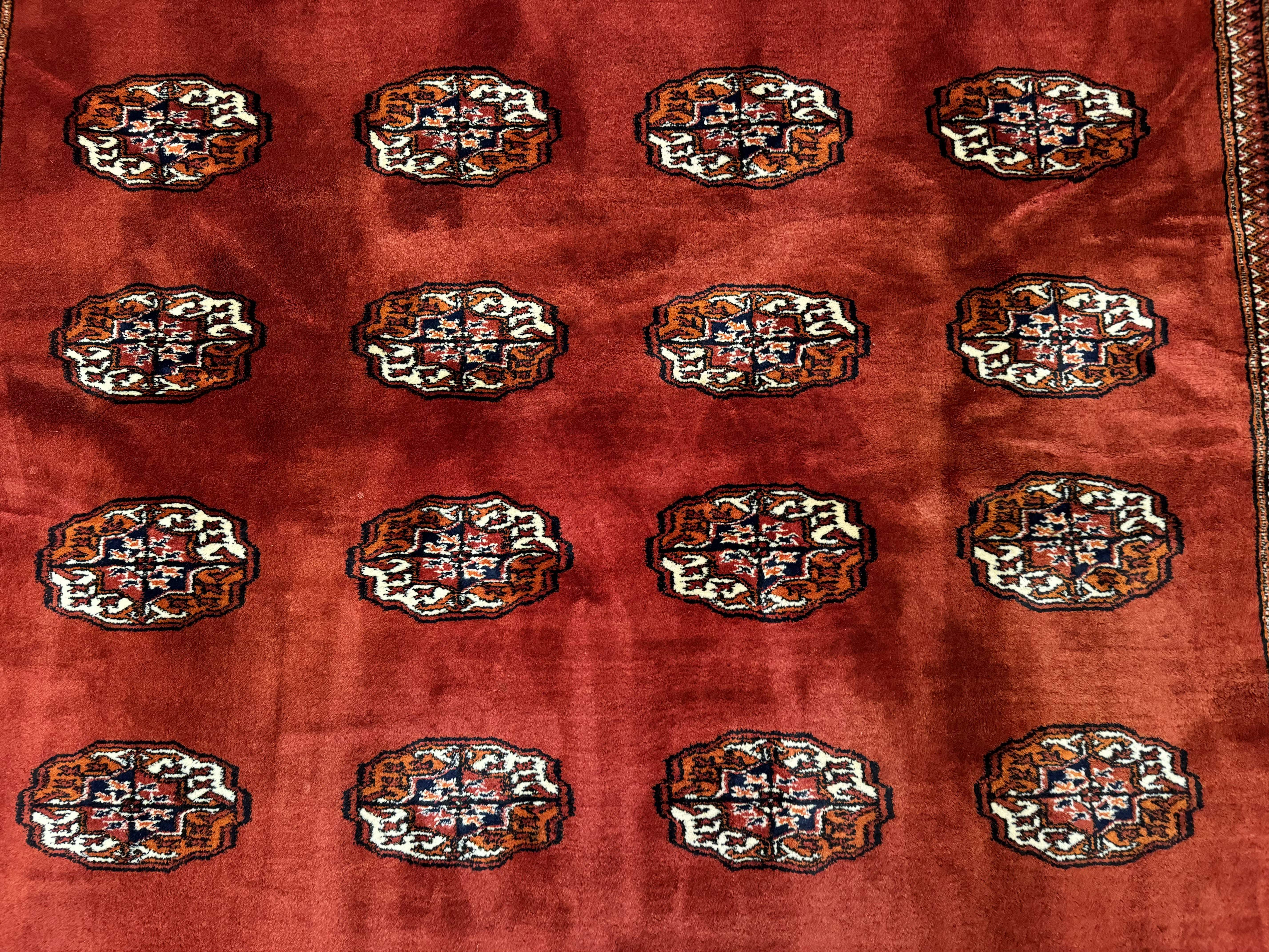 Red Pakistani Bokhara Turkoman Rug 7x9 – Very Fine 340 KPSI, Signed By Master Weaver, Vintage, Wool - Jewel Rugs