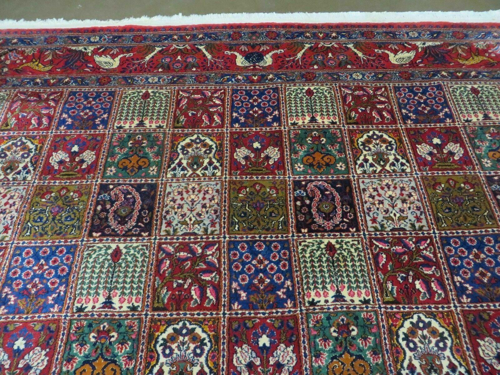 Wonderful Persian Bakhtiari Rug 8x11, Panel Design Animal Pictorials, Handmade Semi Antique Vintage Oriental Carpet, Multicolor Room Sized Wool & Silk - Jewel Rugs