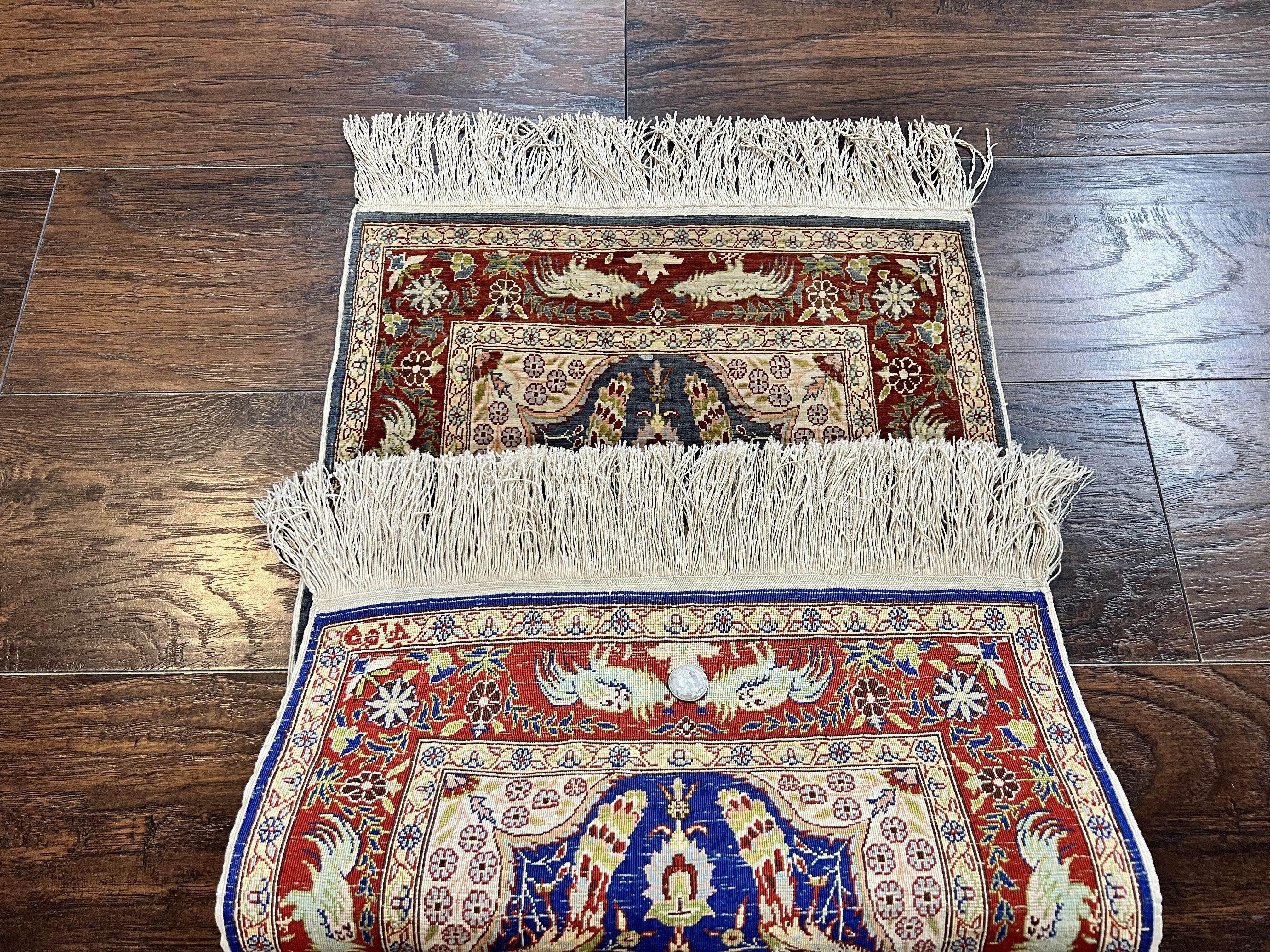 Silk Turkish Hereke Rug 2x3, Peacocks Birds, Signature from Master Weaver, Super Finely Hand Knotted 550 KPSI, Animal Pictorials - Jewel Rugs