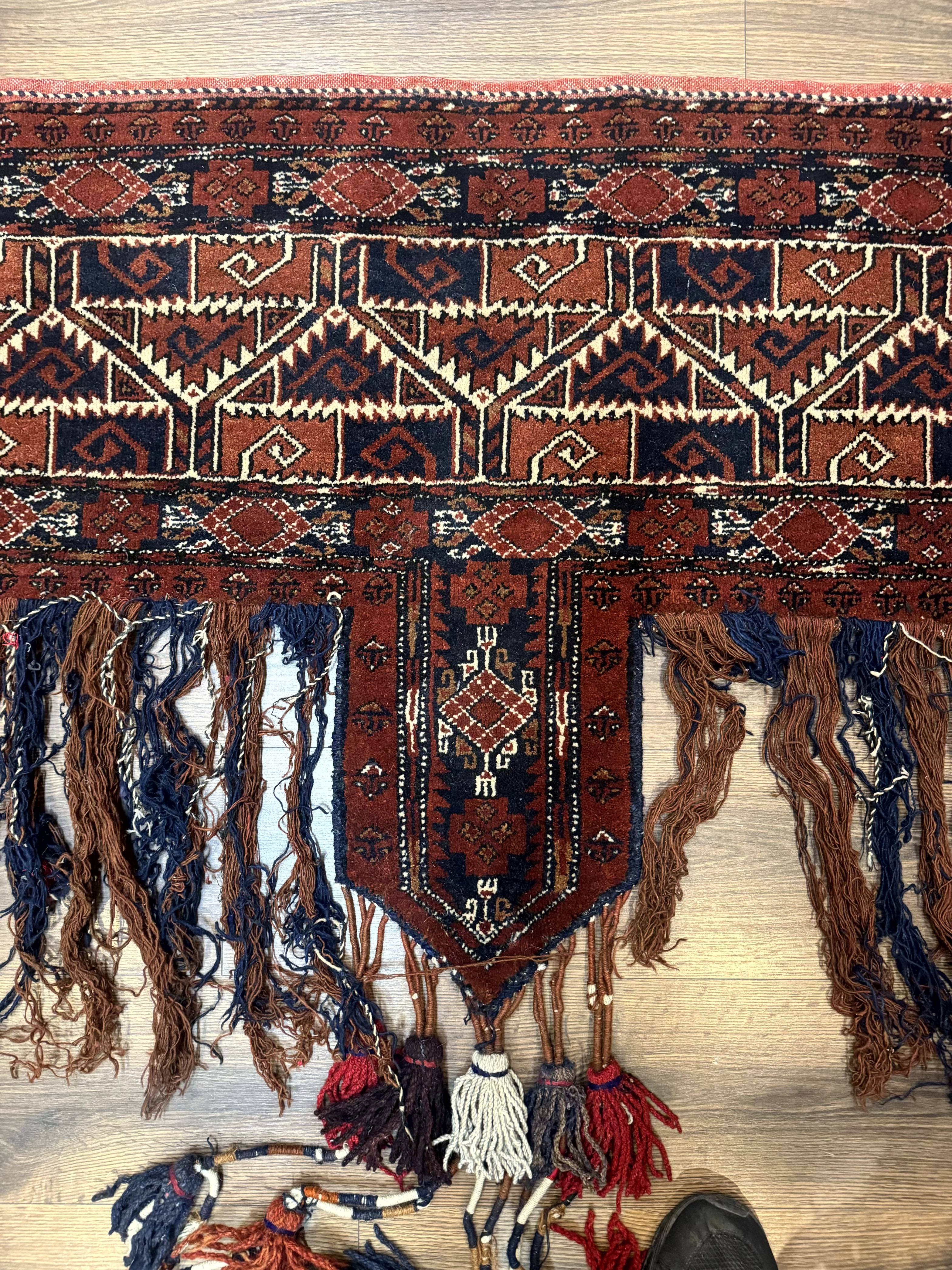 Antique Afghan Beshir Tent Header Textile Rug, Tribal Collectible, Wool - Jewel Rugs