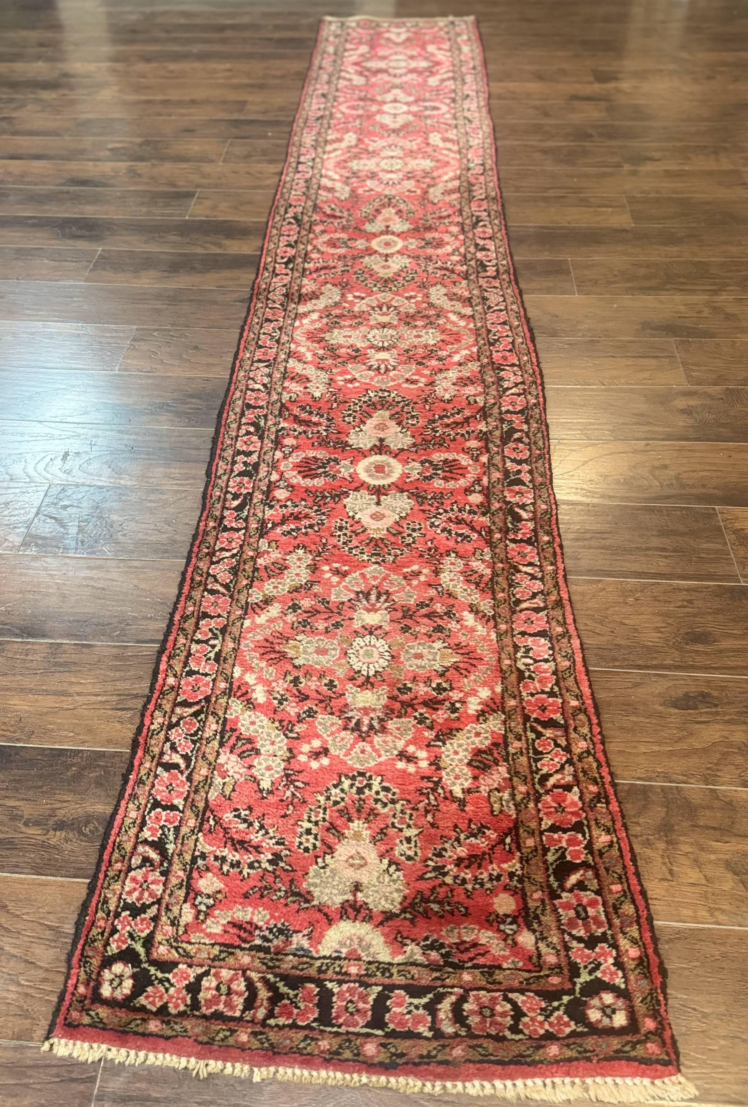 Persian Hamadan Runner Rug 2 x 13.6 – Red Floral Wool Hallway Carpet - Jewel Rugs