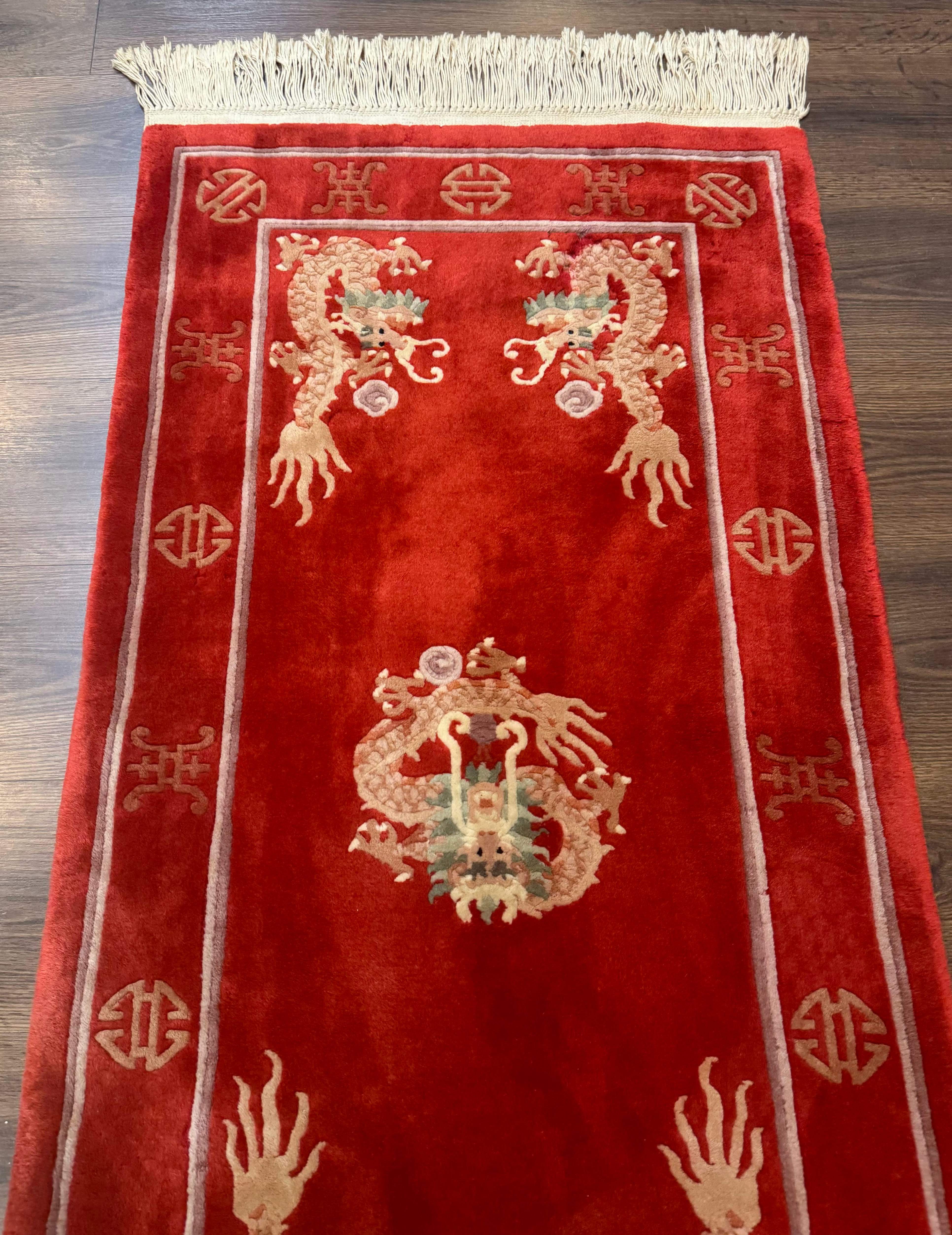 Red Chinese Dragon Rug 2x5 – Hand-Knotted Wool Asian Carpet - Jewel Rugs